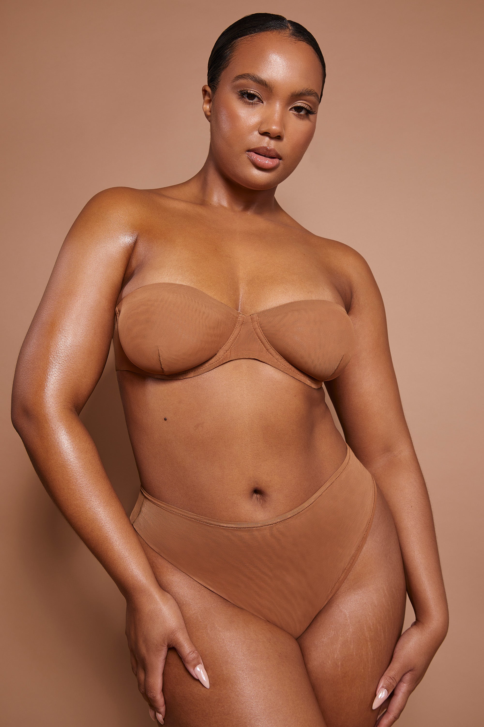 Intimates Soft Mesh High Waisted Knicker in Almond