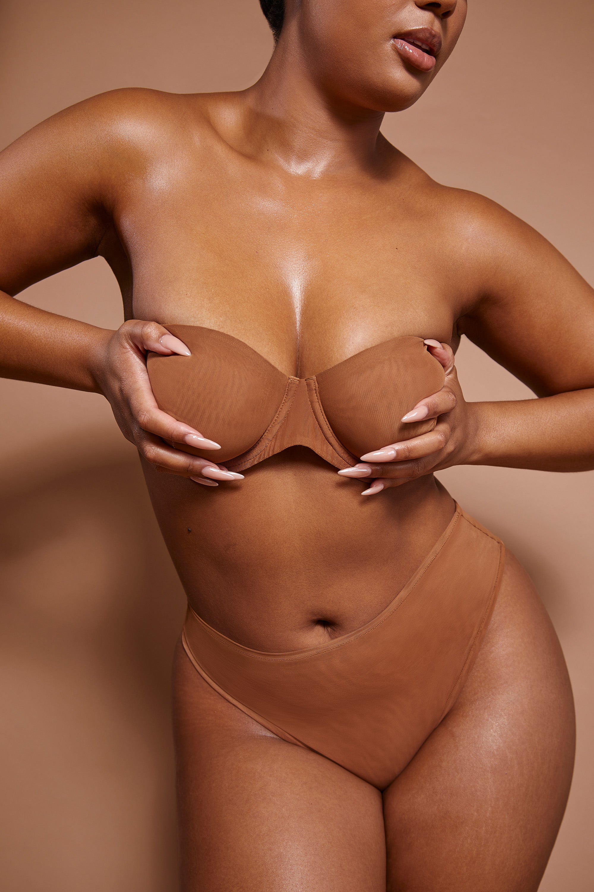 Intimates Soft Mesh High Waisted Knicker in Almond - Image 3
