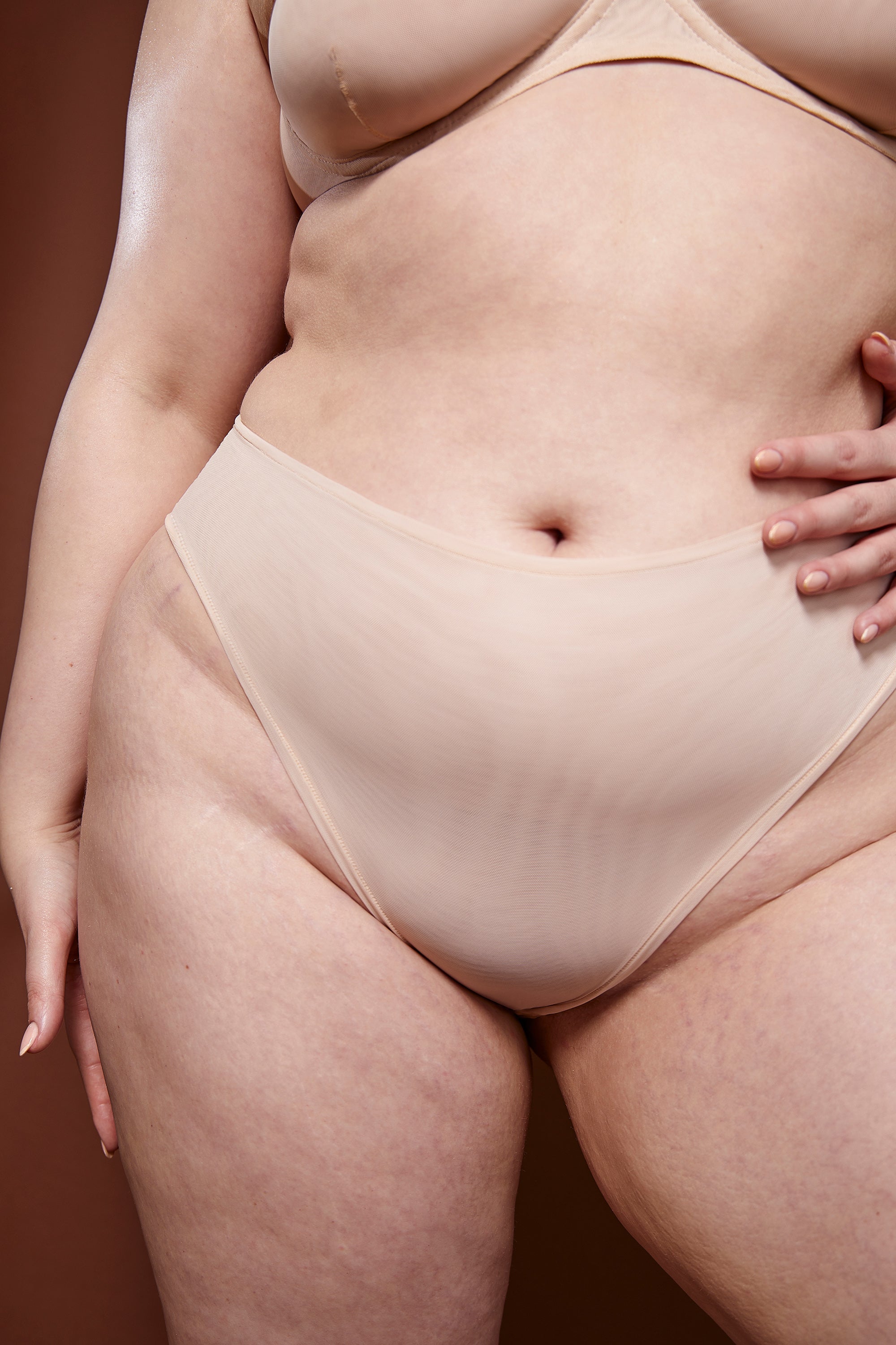 Intimates Soft Mesh High Waisted Knicker in Beige - Image 3