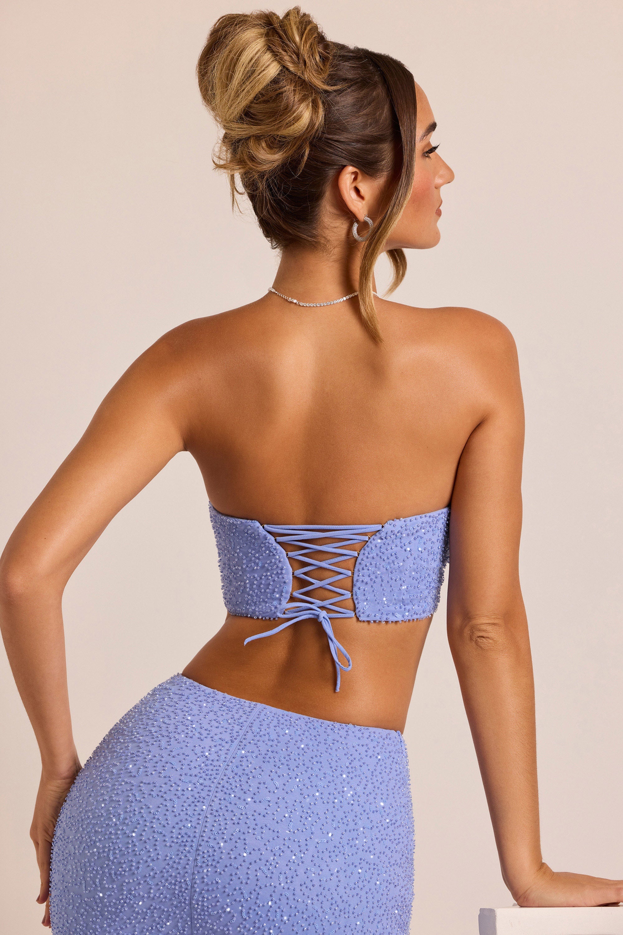 Loire Embellished Strapless Corset Top in Powder Blue - Image 2