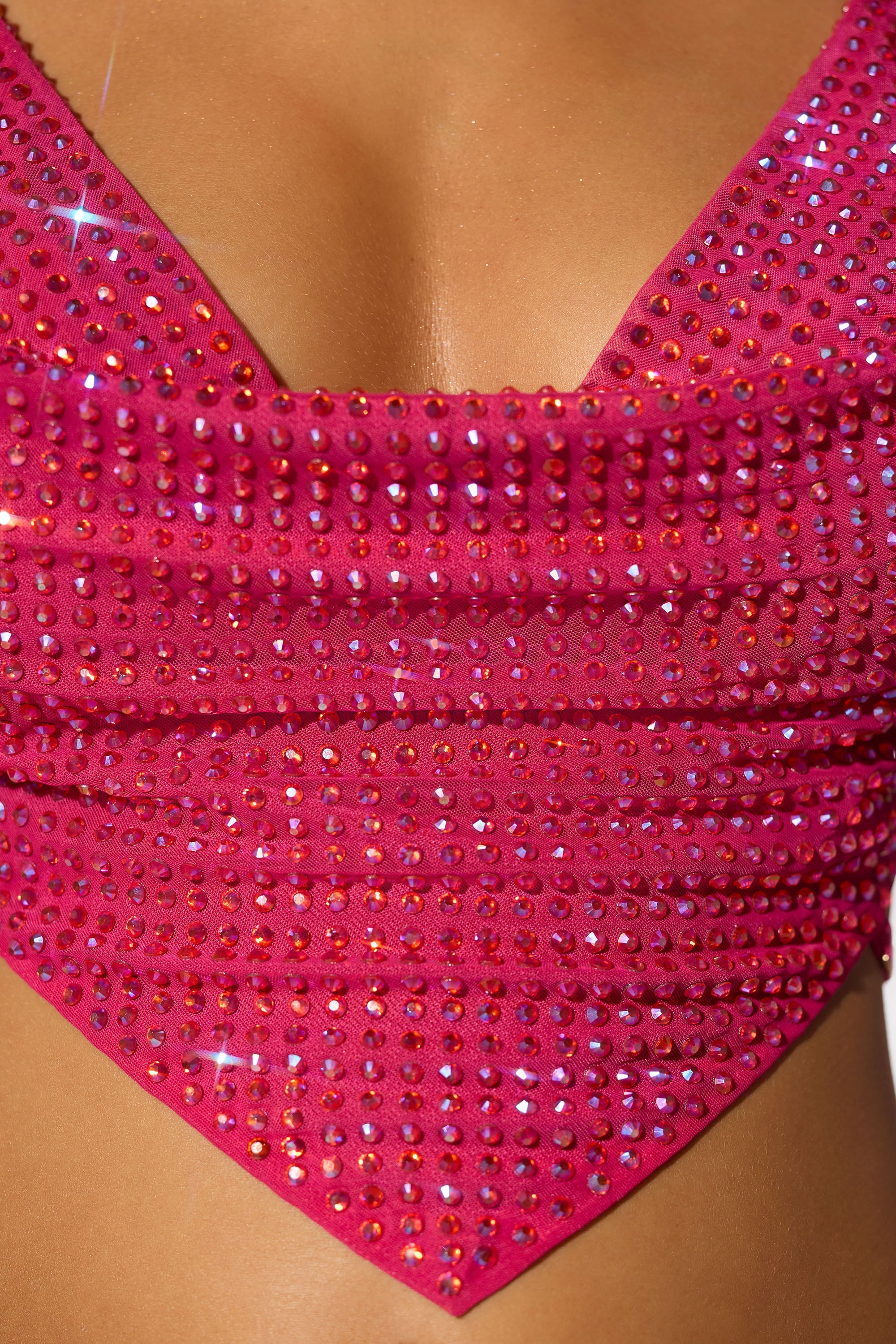 Rocco Embellished Cowl Neck Open Back Crop Top in Hot Pink - Image 5