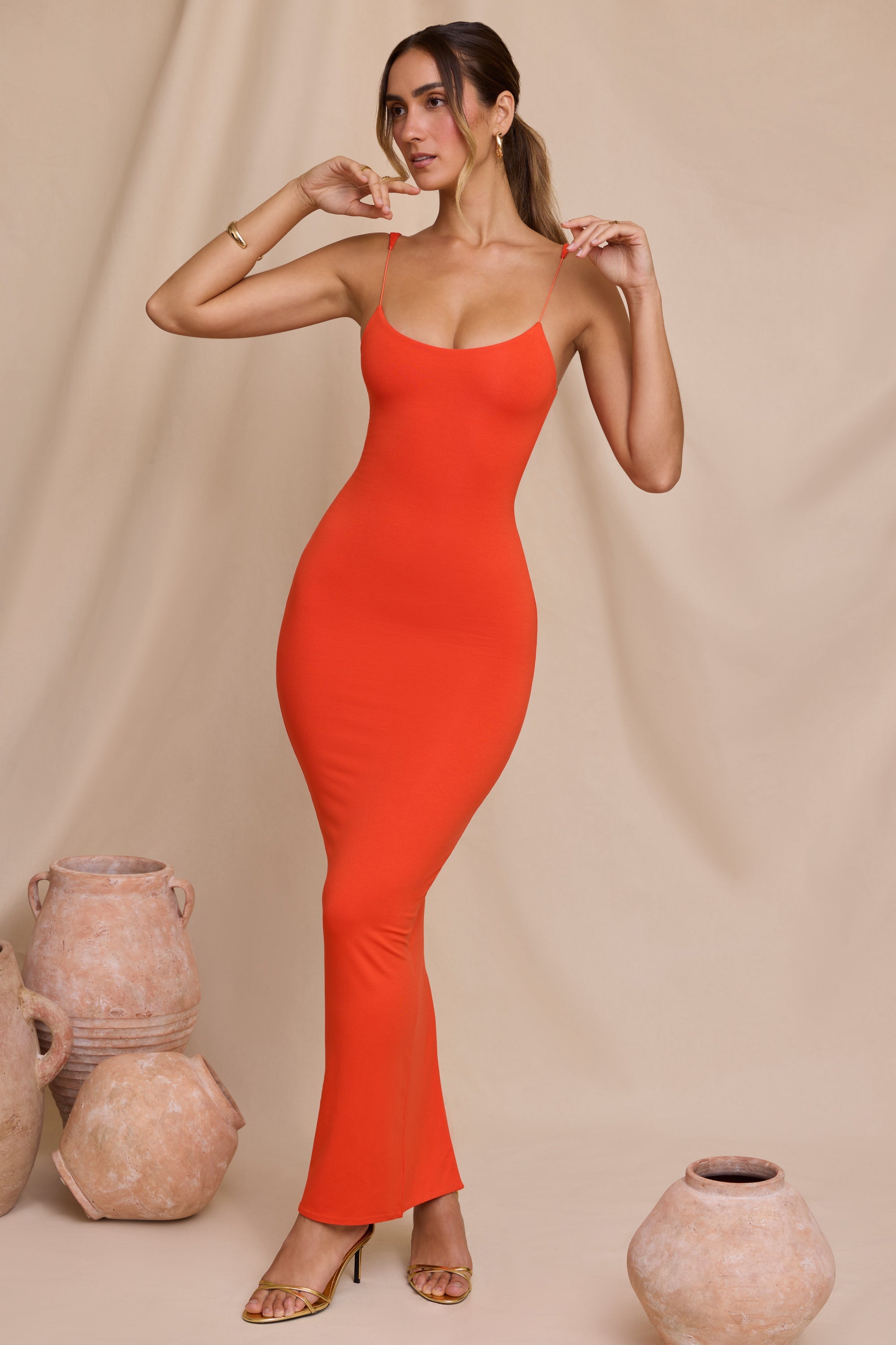 Reign Micro Strap Detail Maxi Dress in Tangerine - Image 7