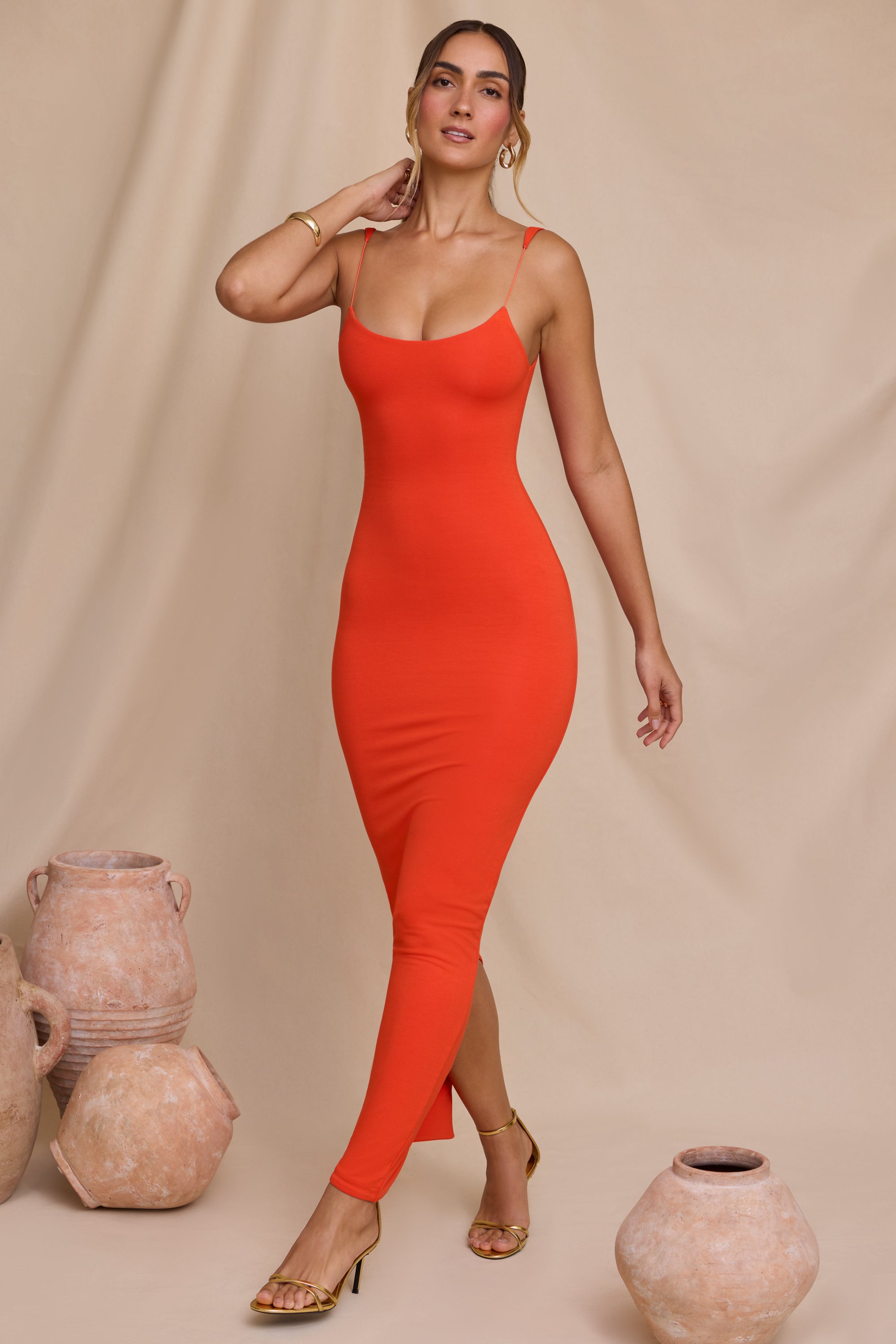 Reign Micro Strap Detail Maxi Dress in Tangerine - Image 5