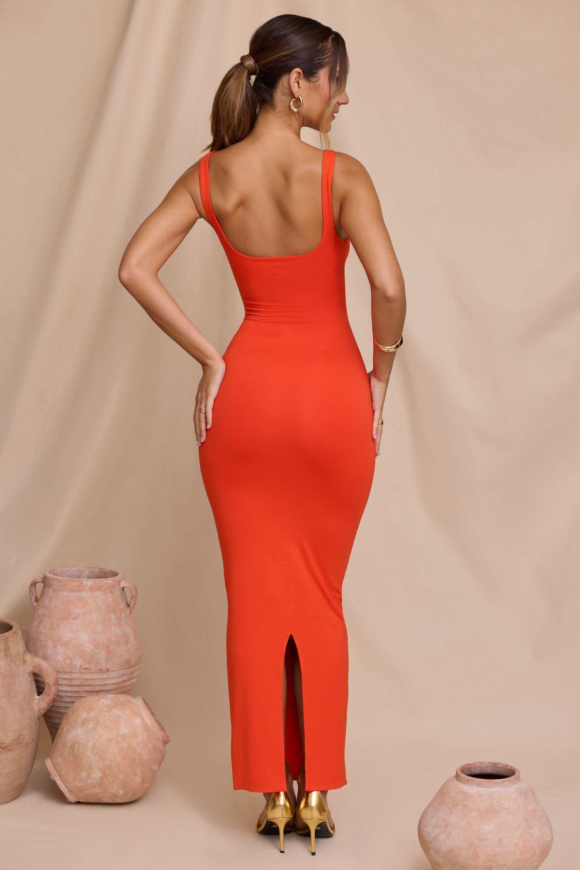 Reign Micro Strap Detail Maxi Dress in Tangerine - Image 2