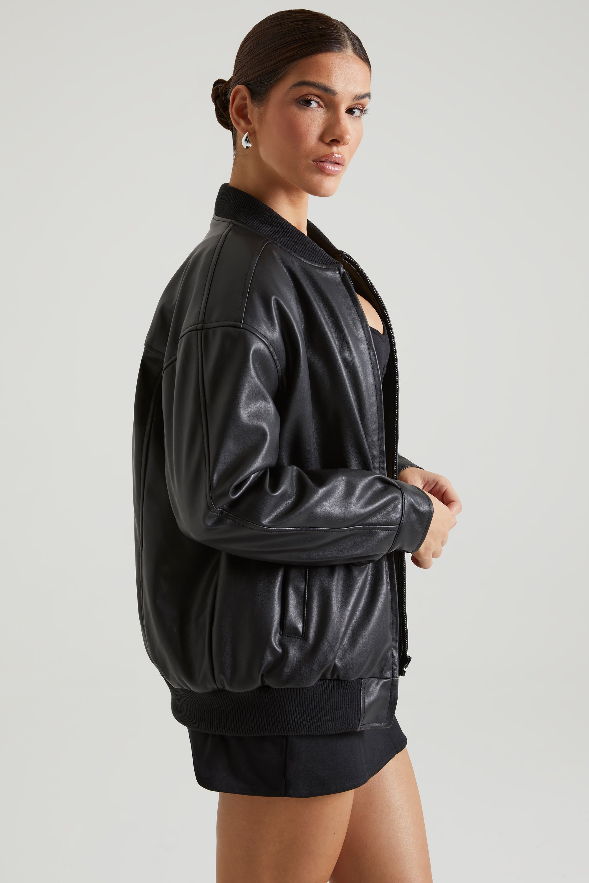 Maple Faux Leather Jacket in Black - Image 3