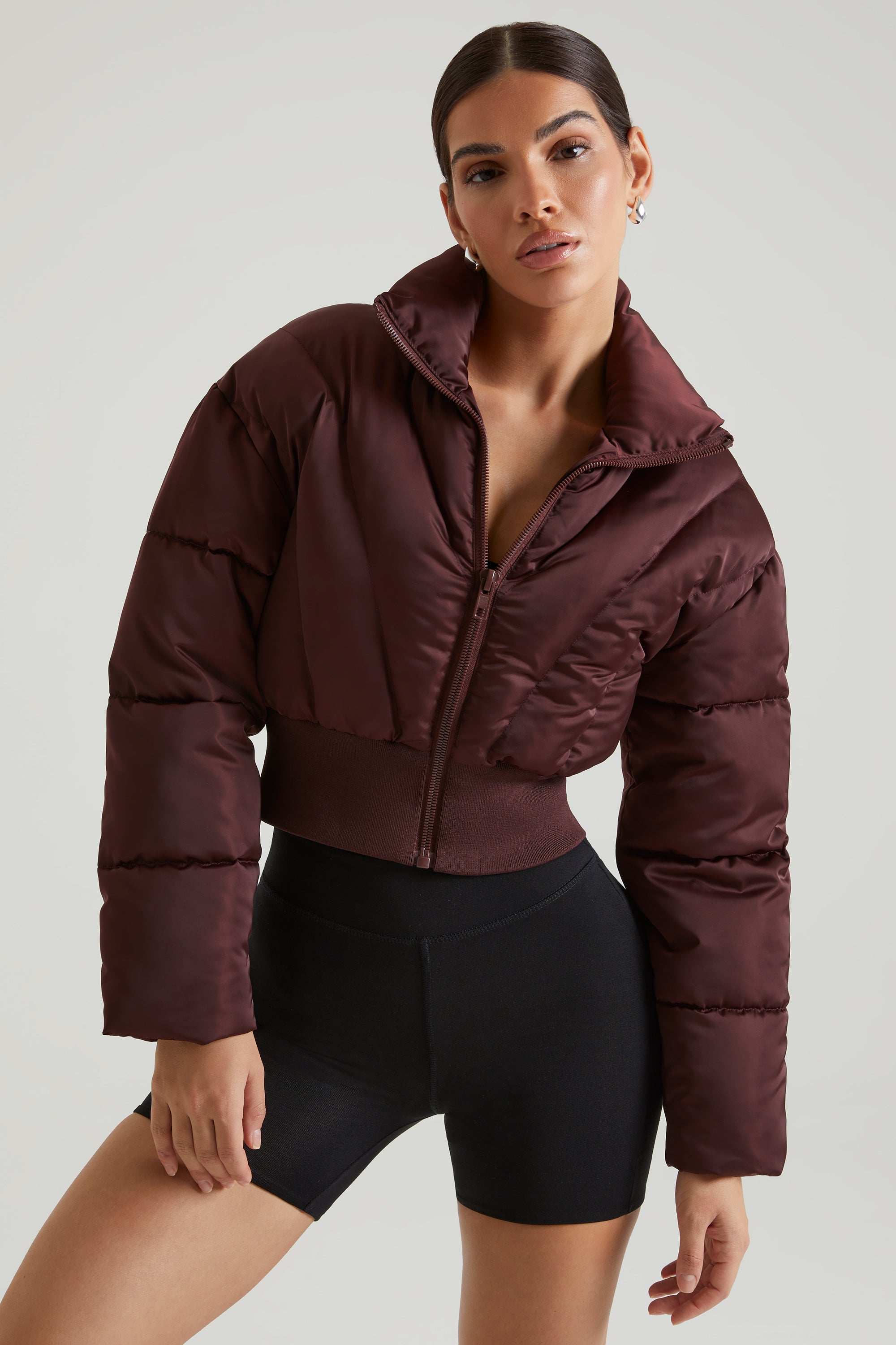 Hazel Ribbed Puffer Jacket in Brown