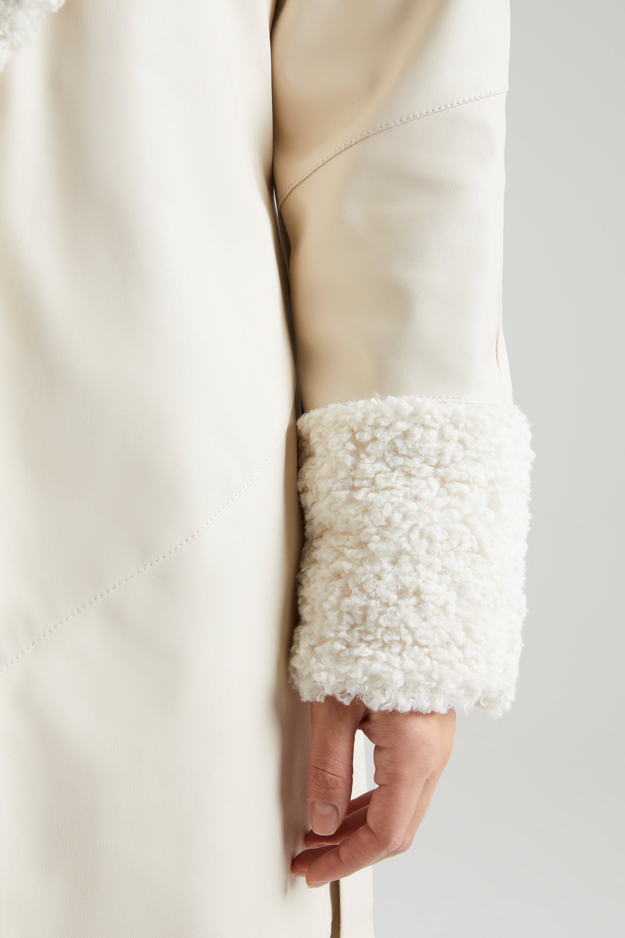 Lumi Tie Up Coat with Shearling Collar and Cuff in Cream - Image 6