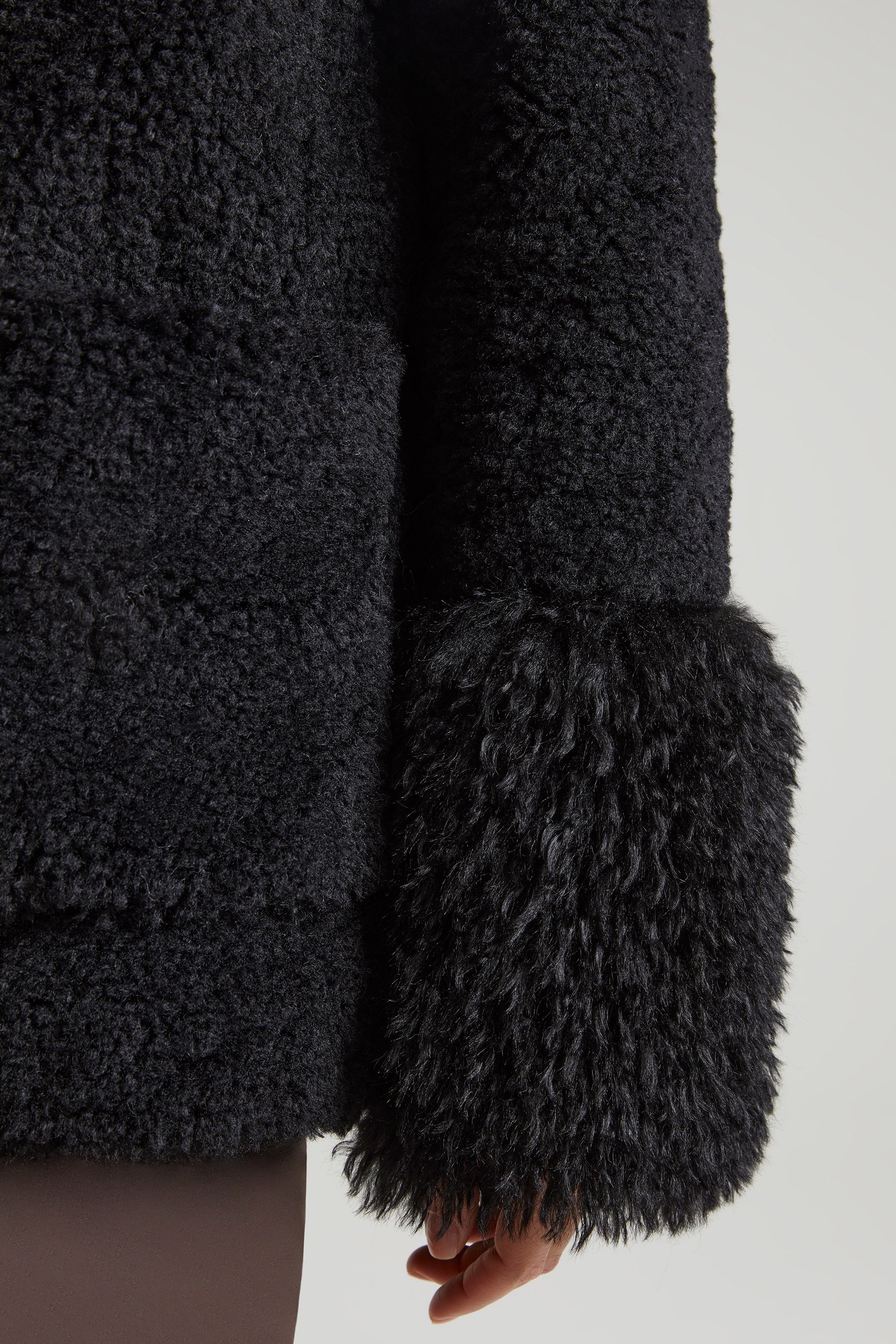 Wynter Shearling Coat with Large Front Pockets in Black - Image 5