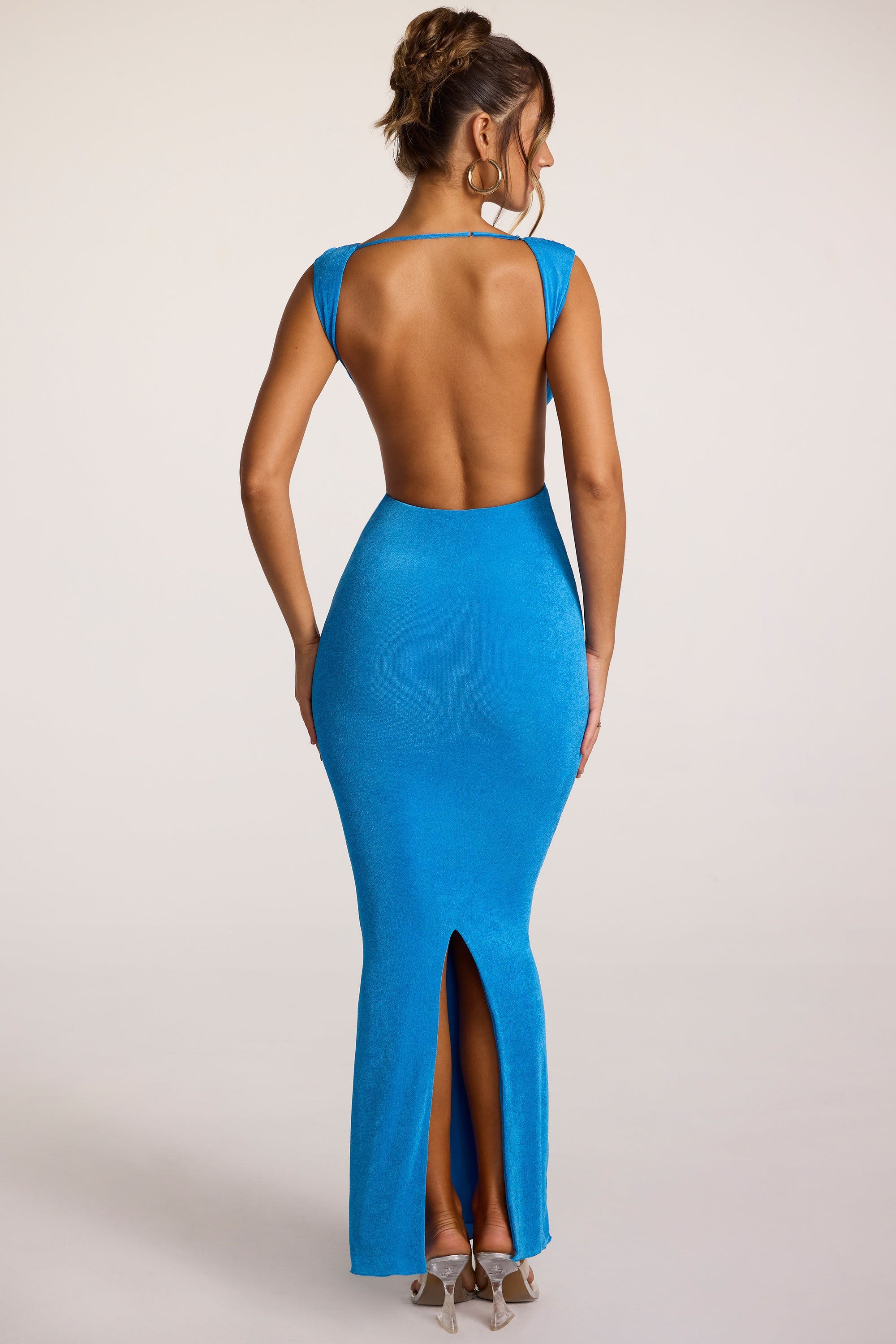 Heloisa Textured Jersey Open Back Plunge Neck Maxi Dress in Cobalt Blue - Image 10