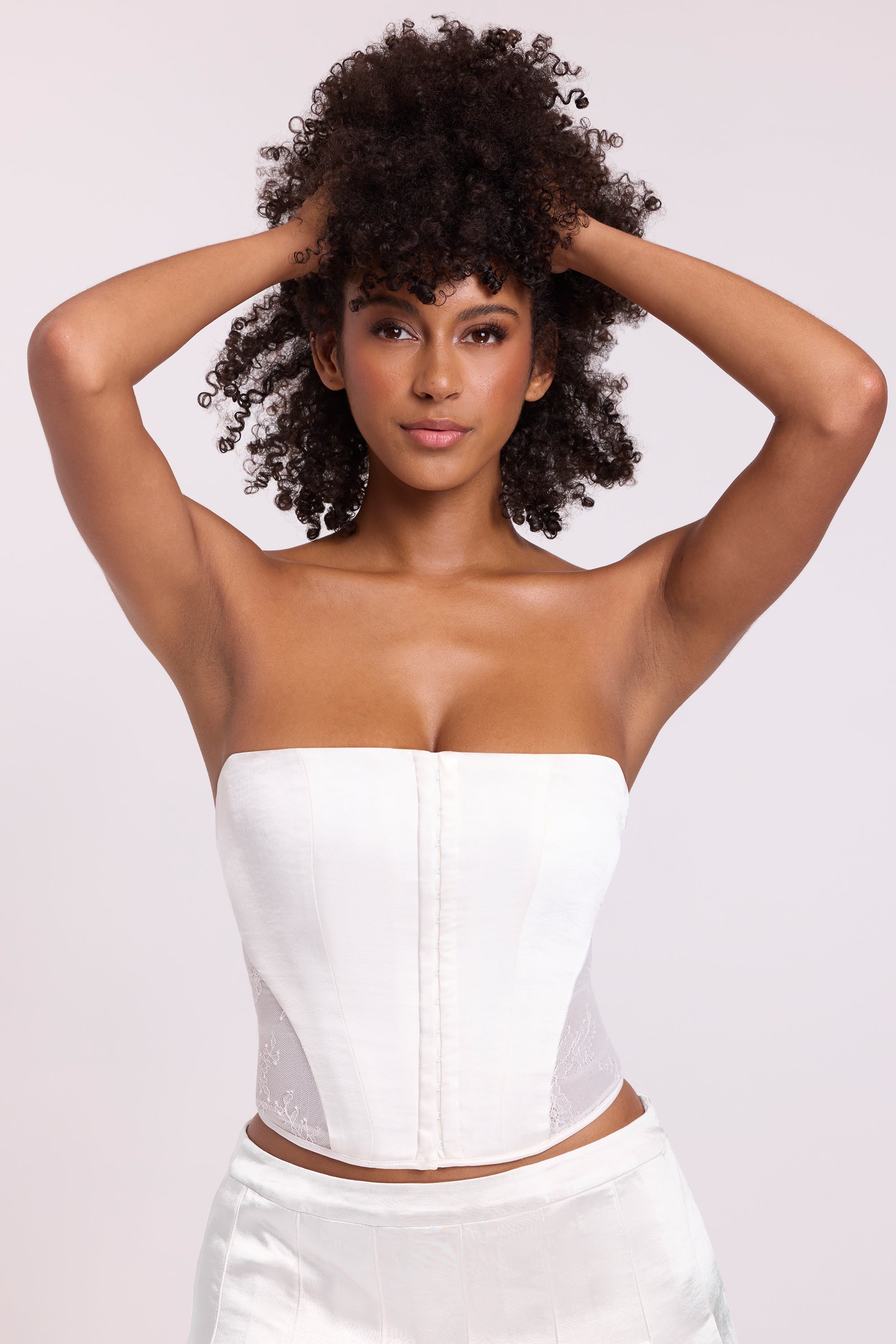 Katla Satin Strapless Corset in White - Image 8