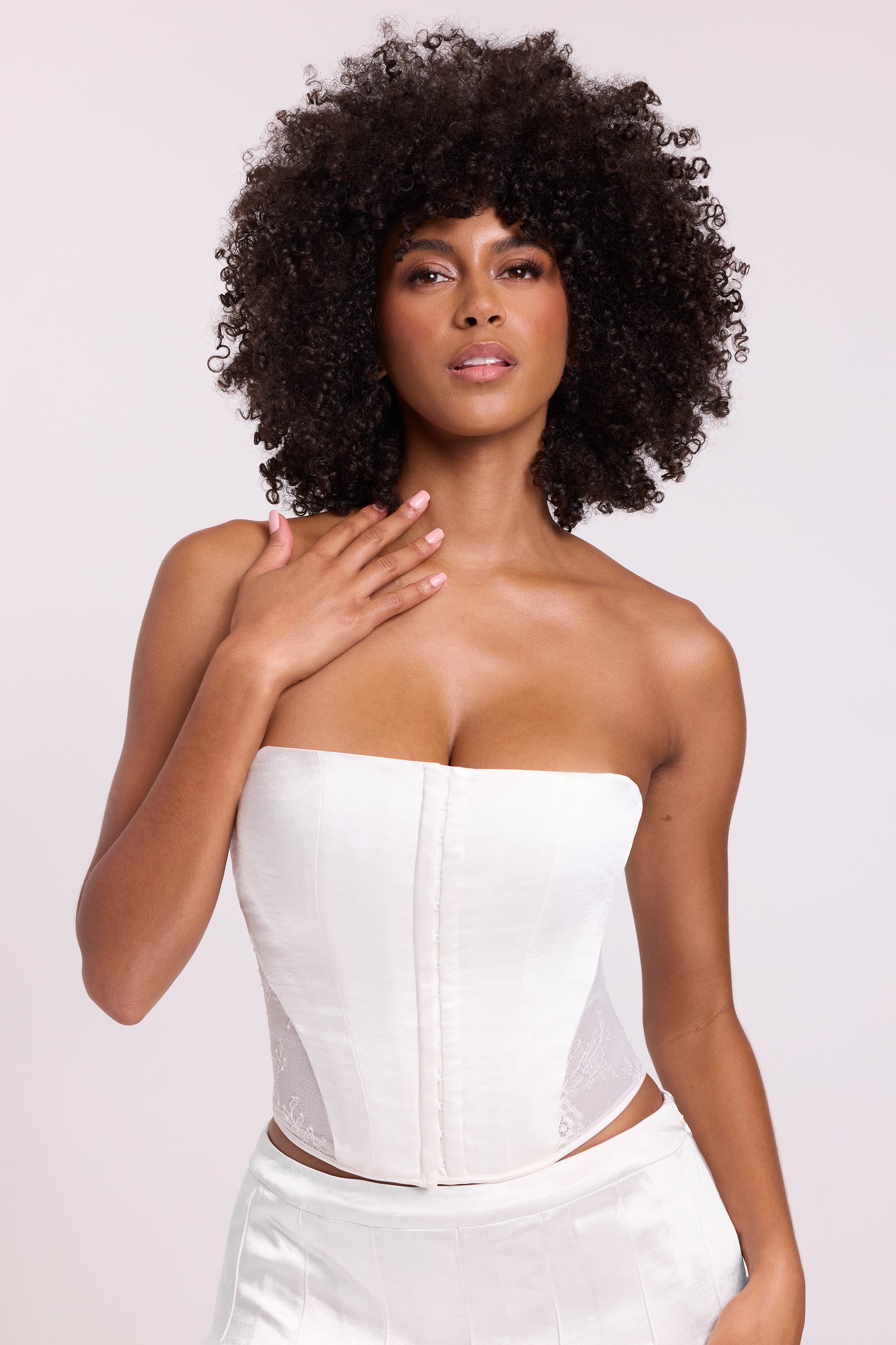 Katla Satin Strapless Corset in White - Image 6
