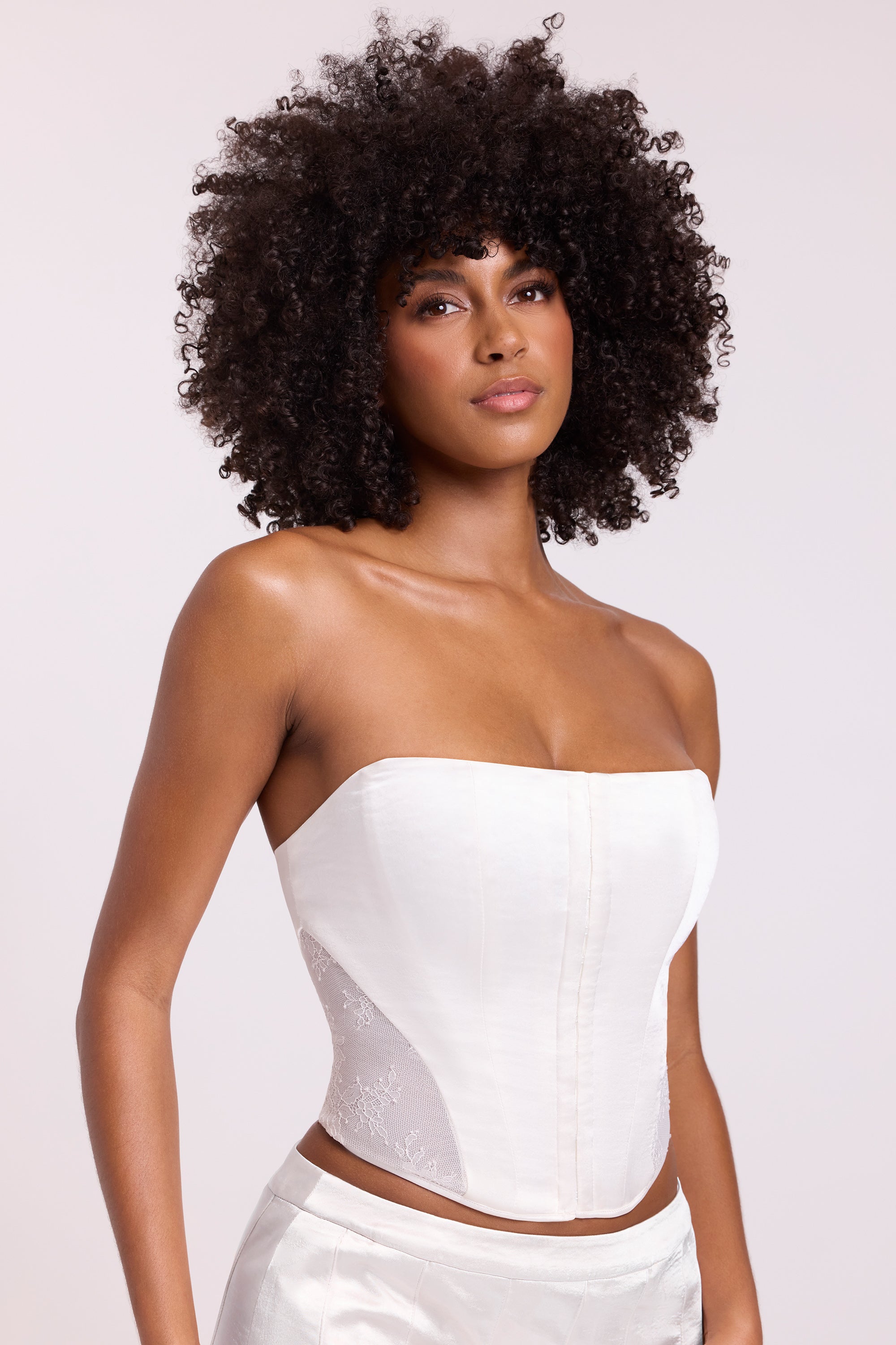 Katla Satin Strapless Corset in White - Image 7