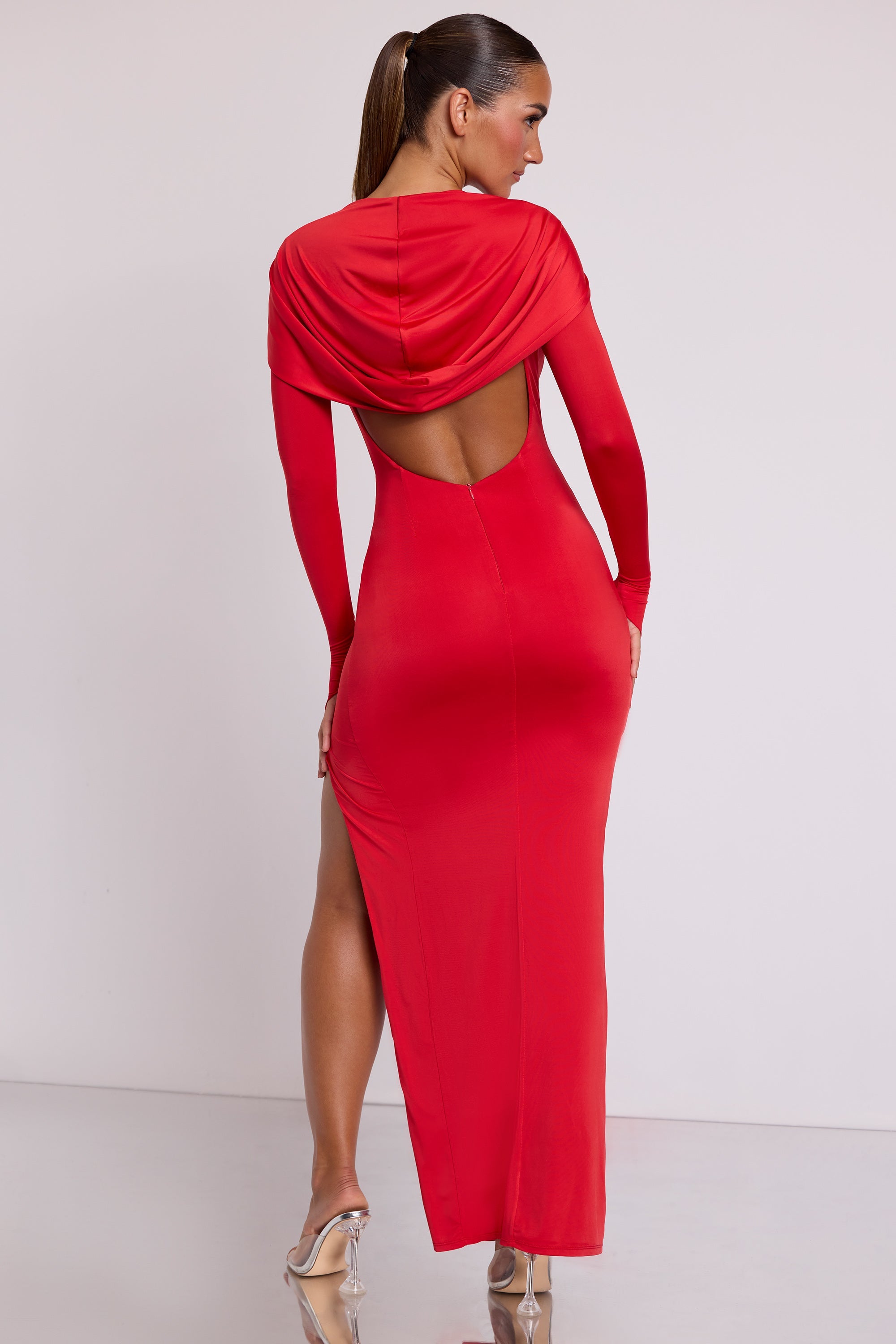 Desdemona Hooded Long Sleeve Maxi Dress in Fire Black - Image 10