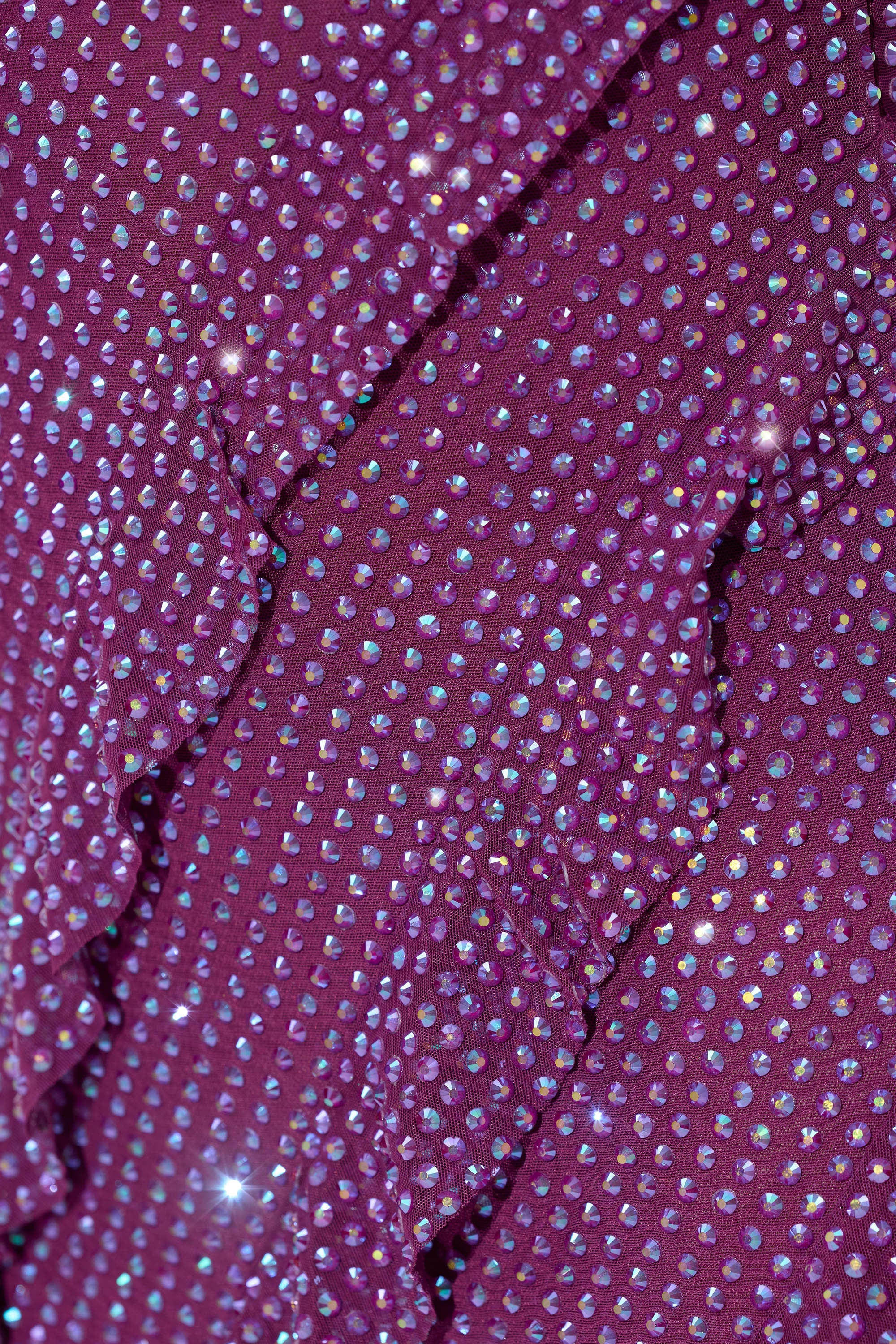 Meliora Embellished Ruffle Mini Dress in Plum - Image 5