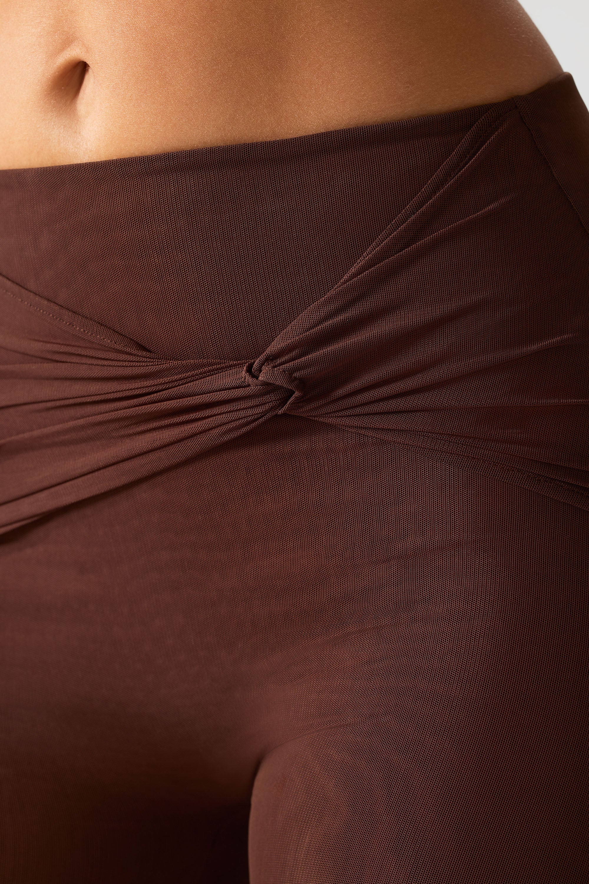Ridley Petite Mesh Mid Rise Twist Overlay Flare Trousers in Espresso - Image 7