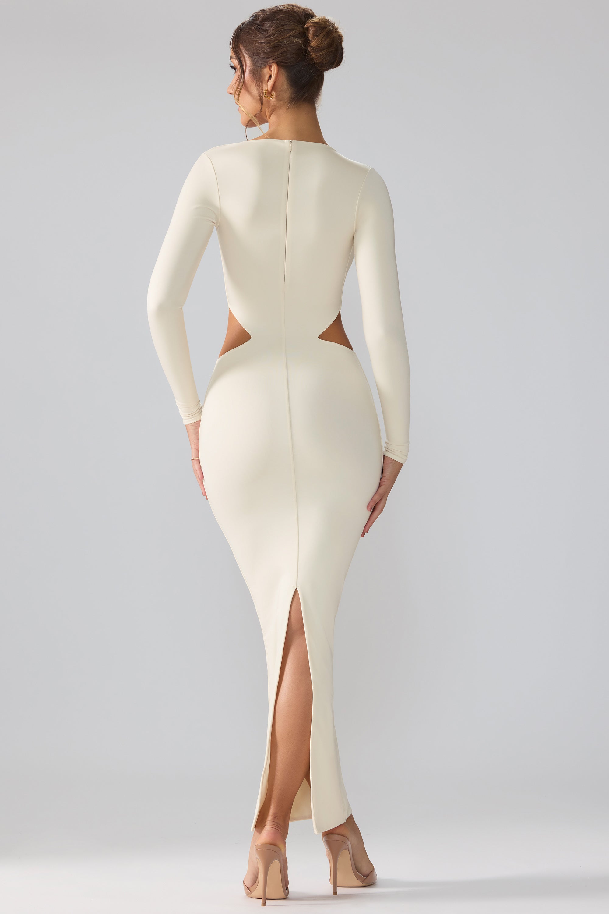 Tindra Premium Jersey Long Sleeve Cut Out Maxi Dress in Ivory - Image 2