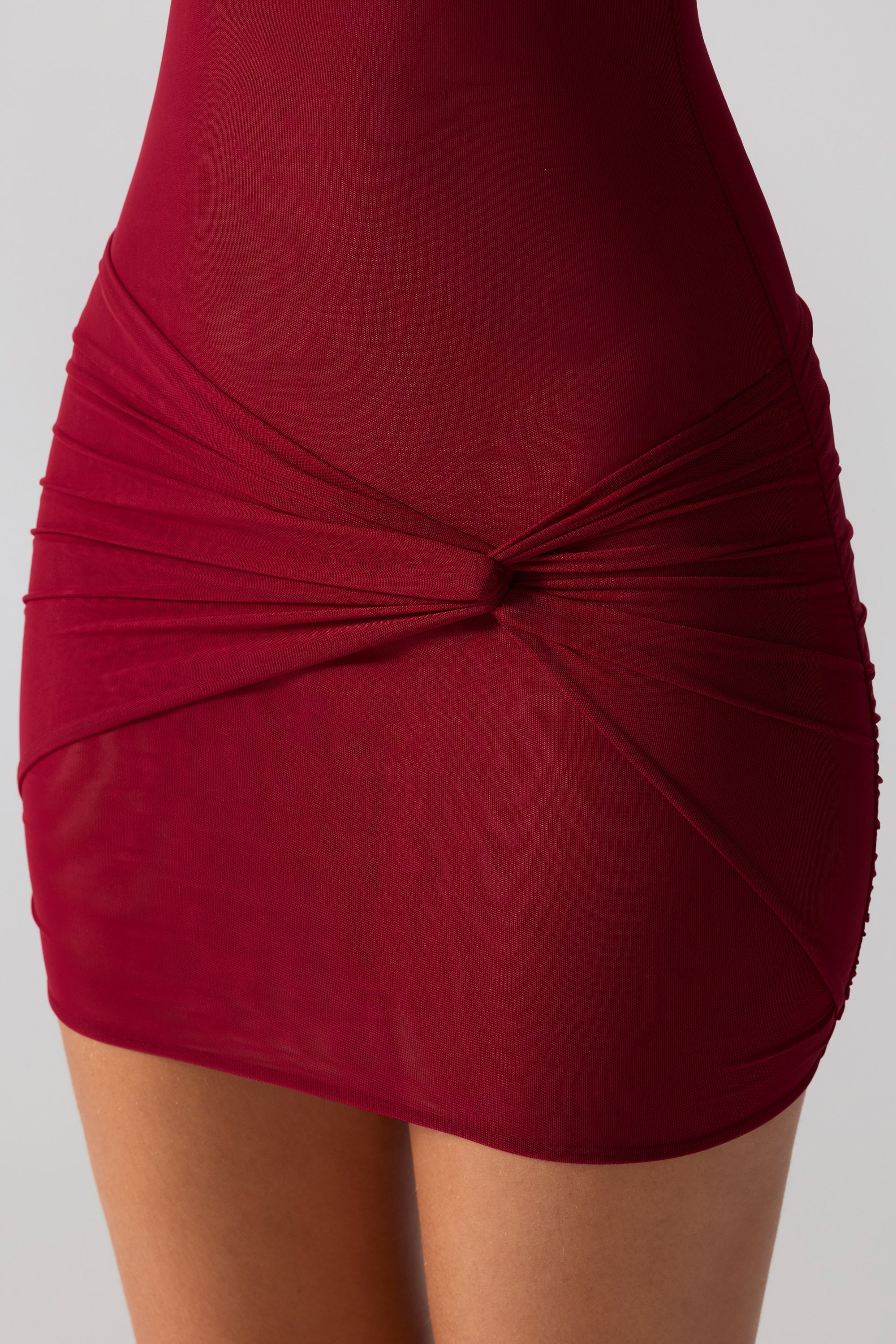 Aurelia Mesh Cap Sleeve Cut Out Mini Dress in Ruby - Image 4