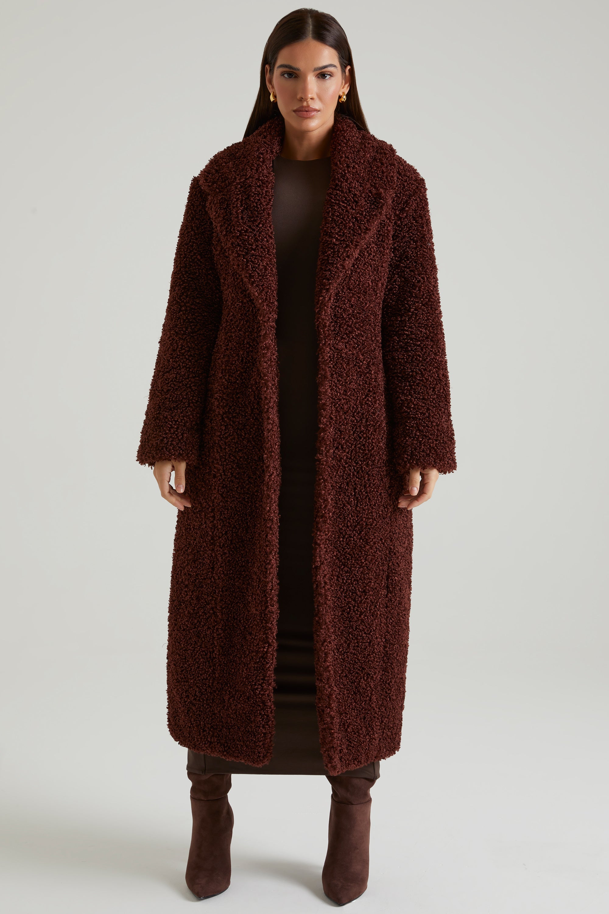 Alaska Long Shearling Coat in Brown