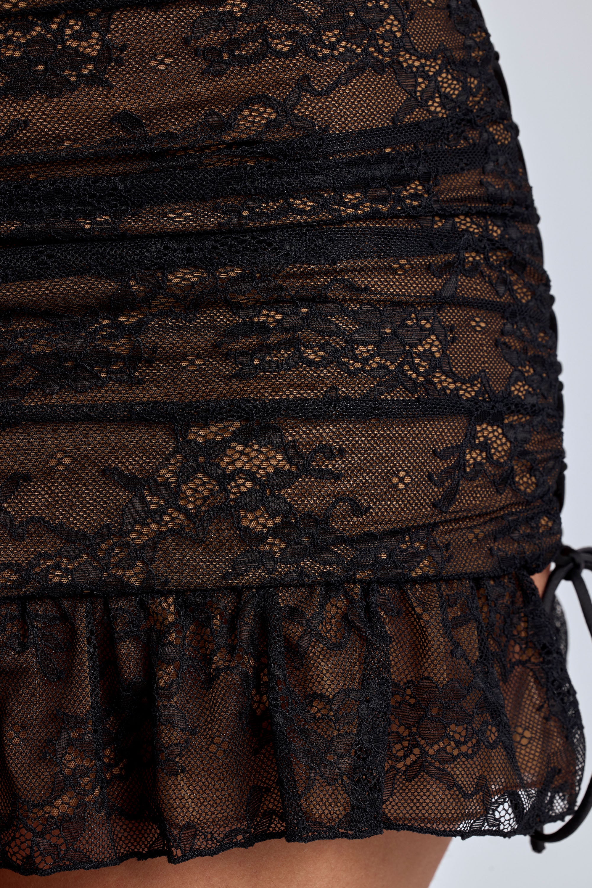 Revna Lace Ruffle Mini Skirt in Black - Image 4
