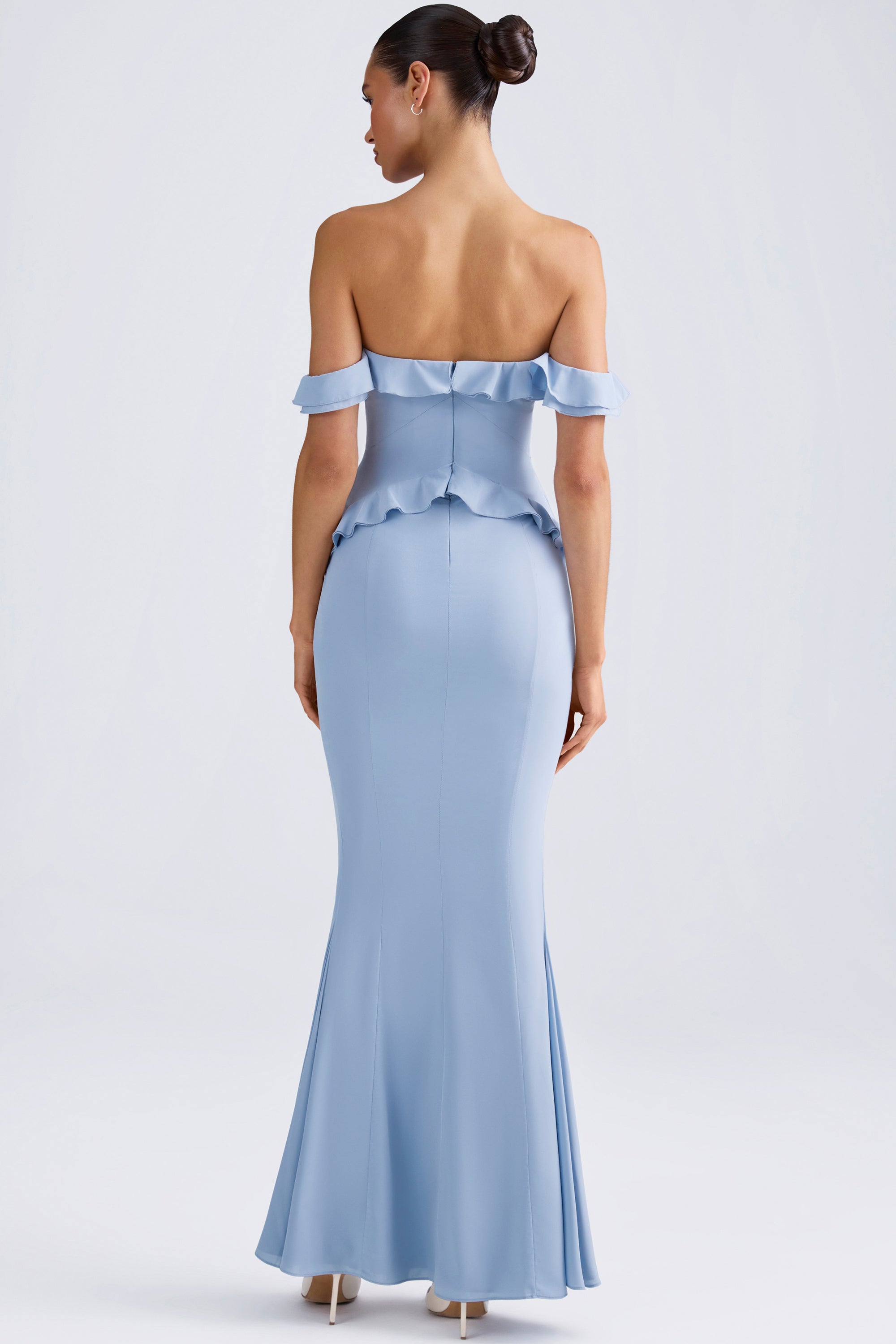 Hemera Off-Shoulder Ruffle-Trim Gown in Light Blue - Image 2