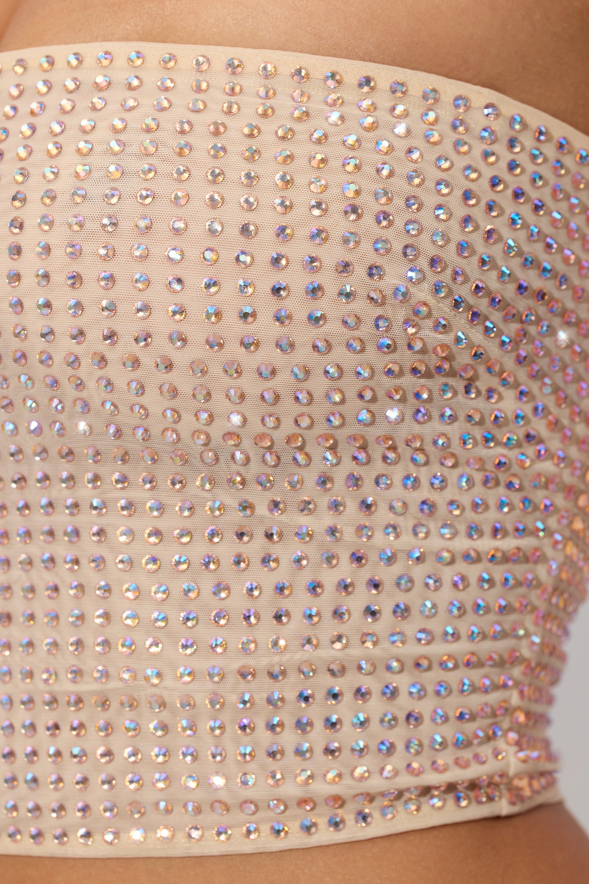 Nicia Embellished Strapless Crop Top in Champagne - Image 5
