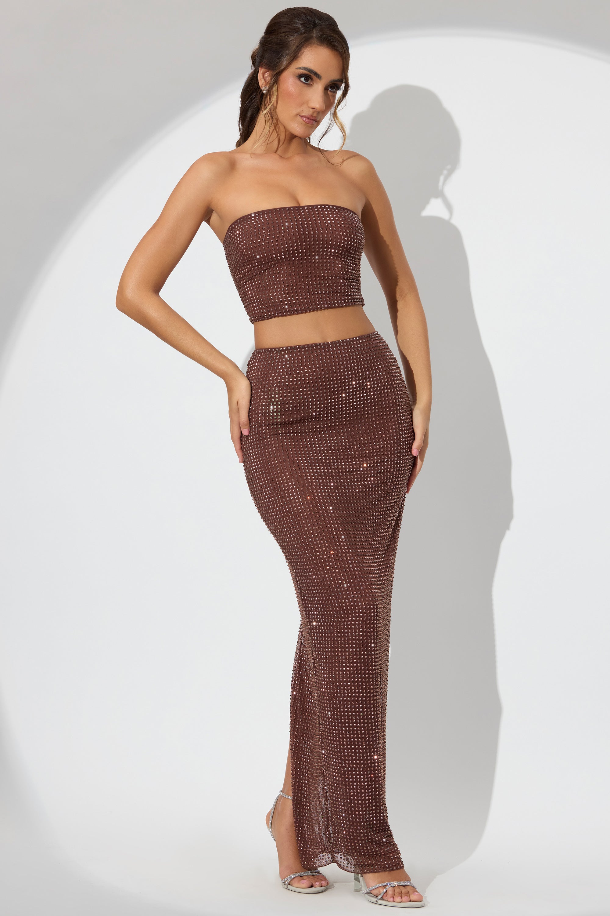 Fausta Embellished Mid Rise Maxi Skirt in Espresso - Image 8