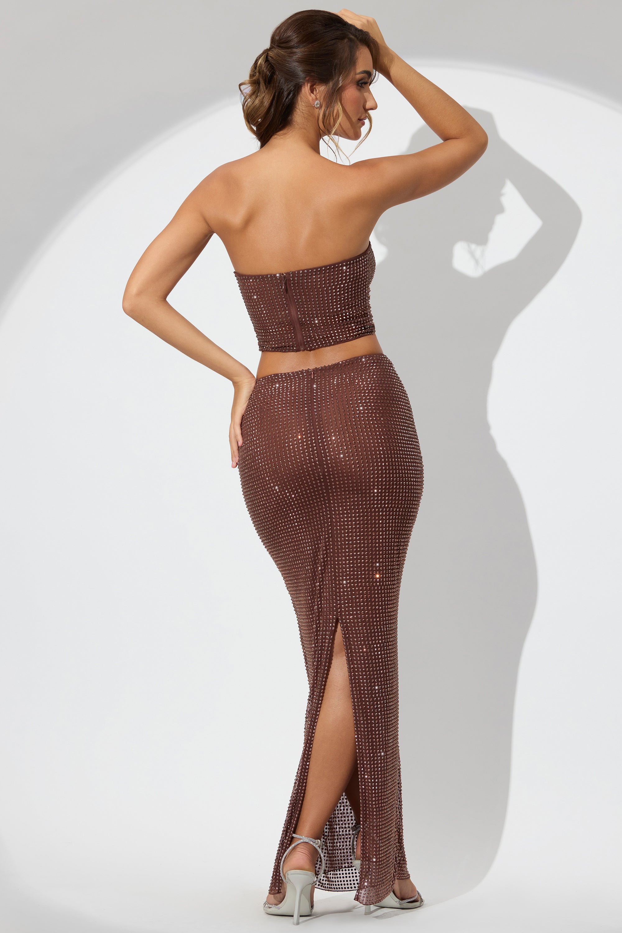 Fausta Embellished Mid Rise Maxi Skirt in Espresso - Image 2