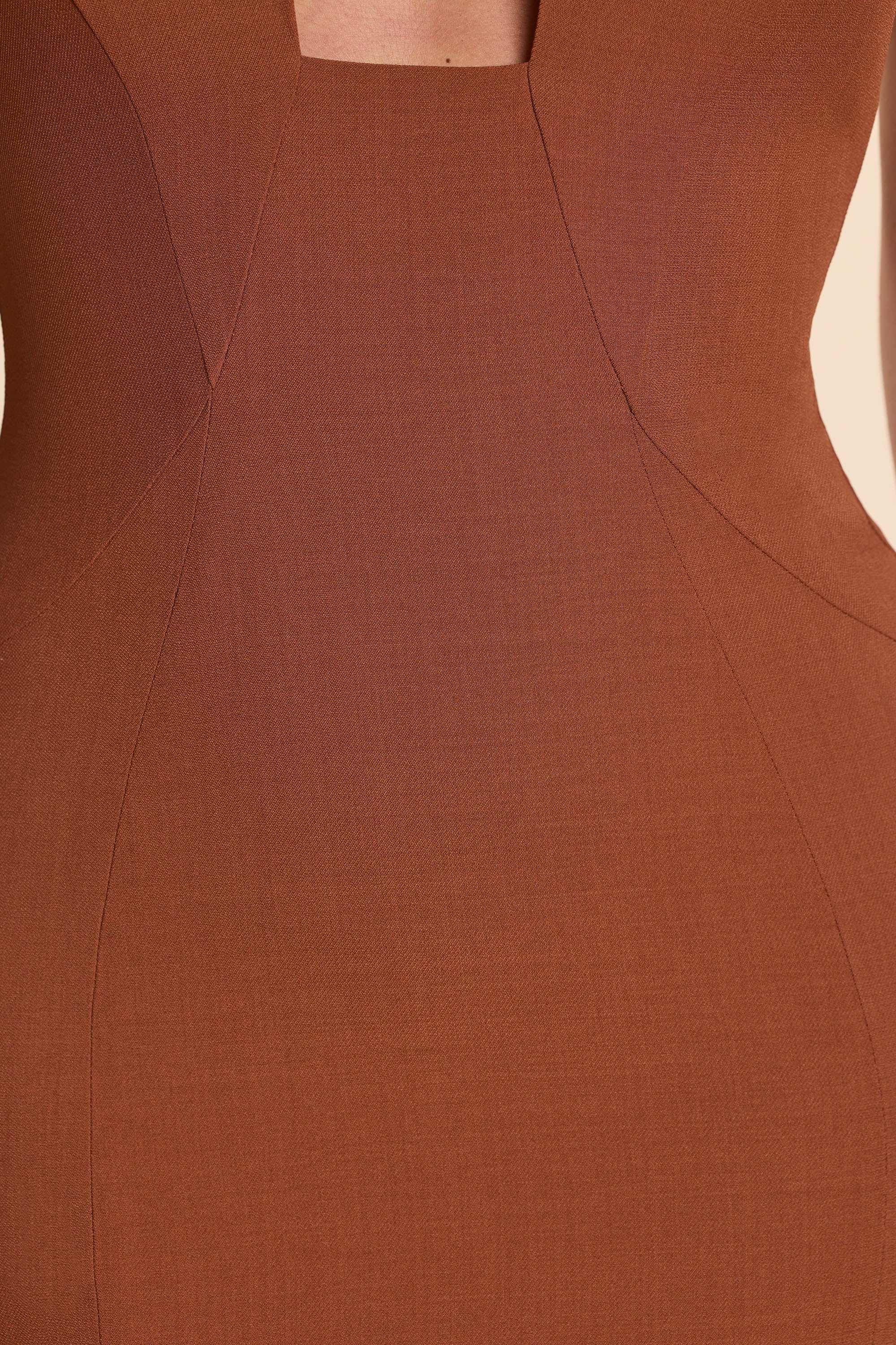 Demeter Woven Twill Halter Neck Plunge Maxi Dress in Chestnut Brown - Image 8
