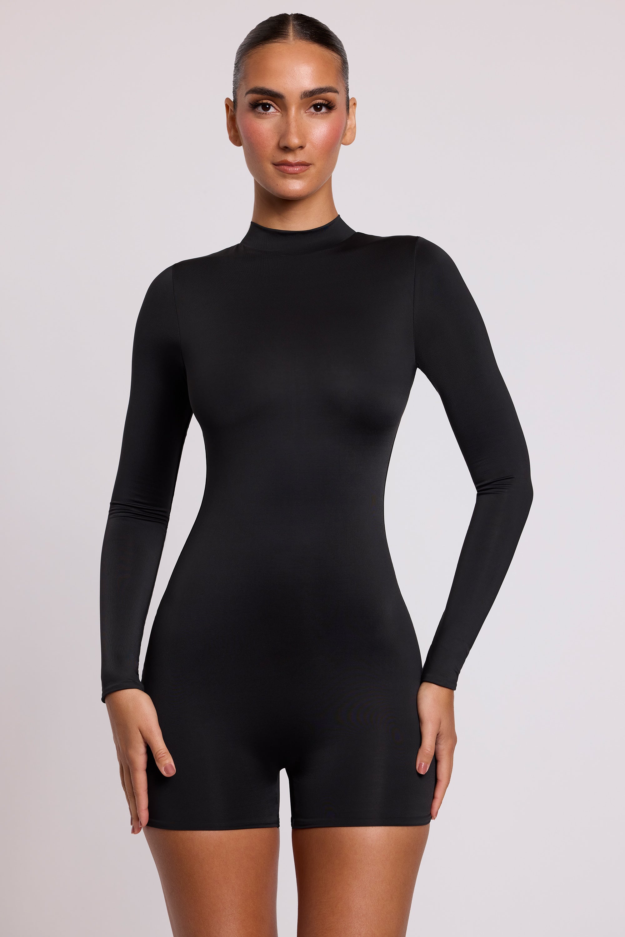 Asteria High Neck Long Sleeve Romper in Black - Image 6