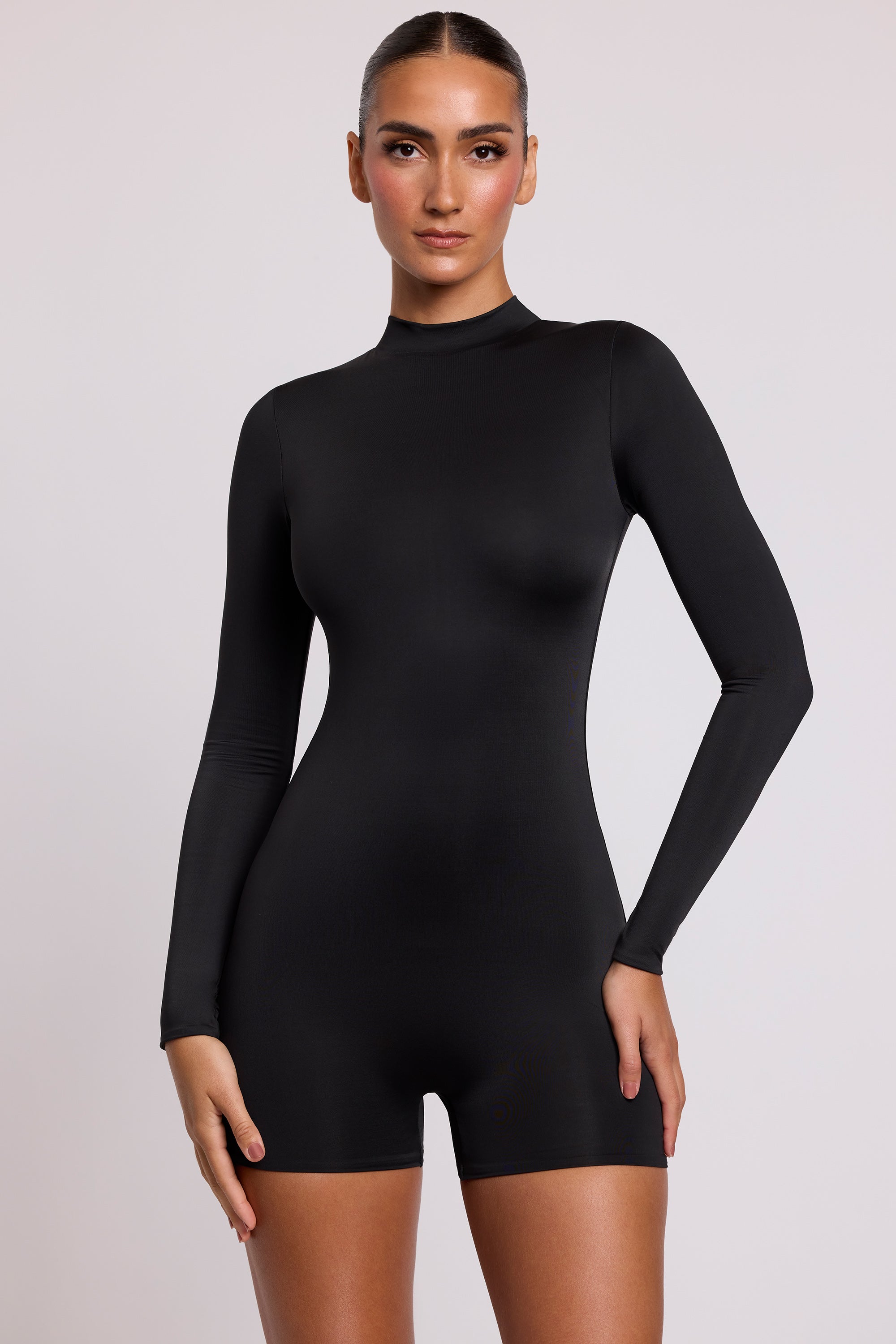 Asteria High Neck Long Sleeve Romper in Black - Image 8