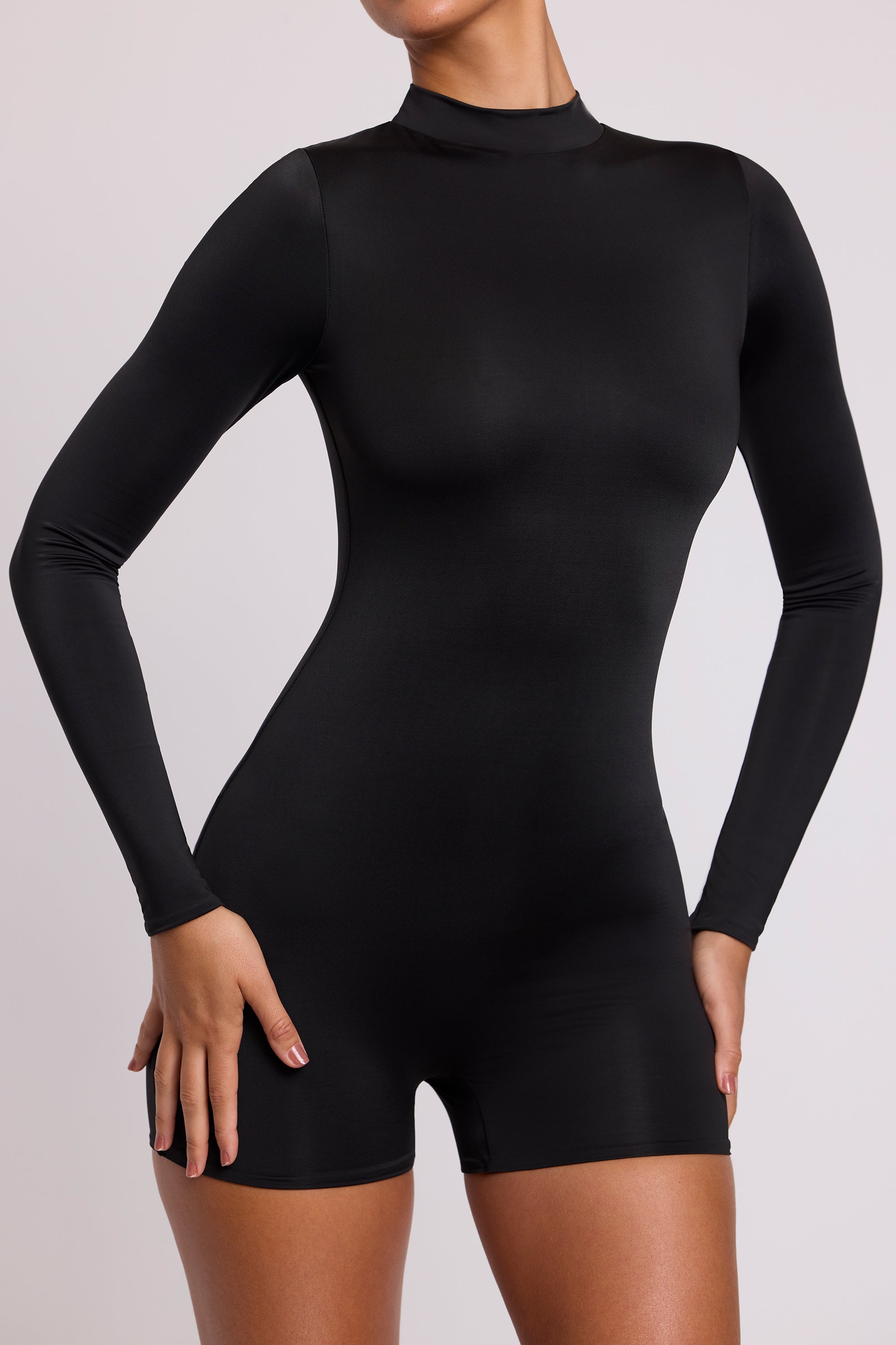 Asteria High Neck Long Sleeve Romper in Black - Image 4