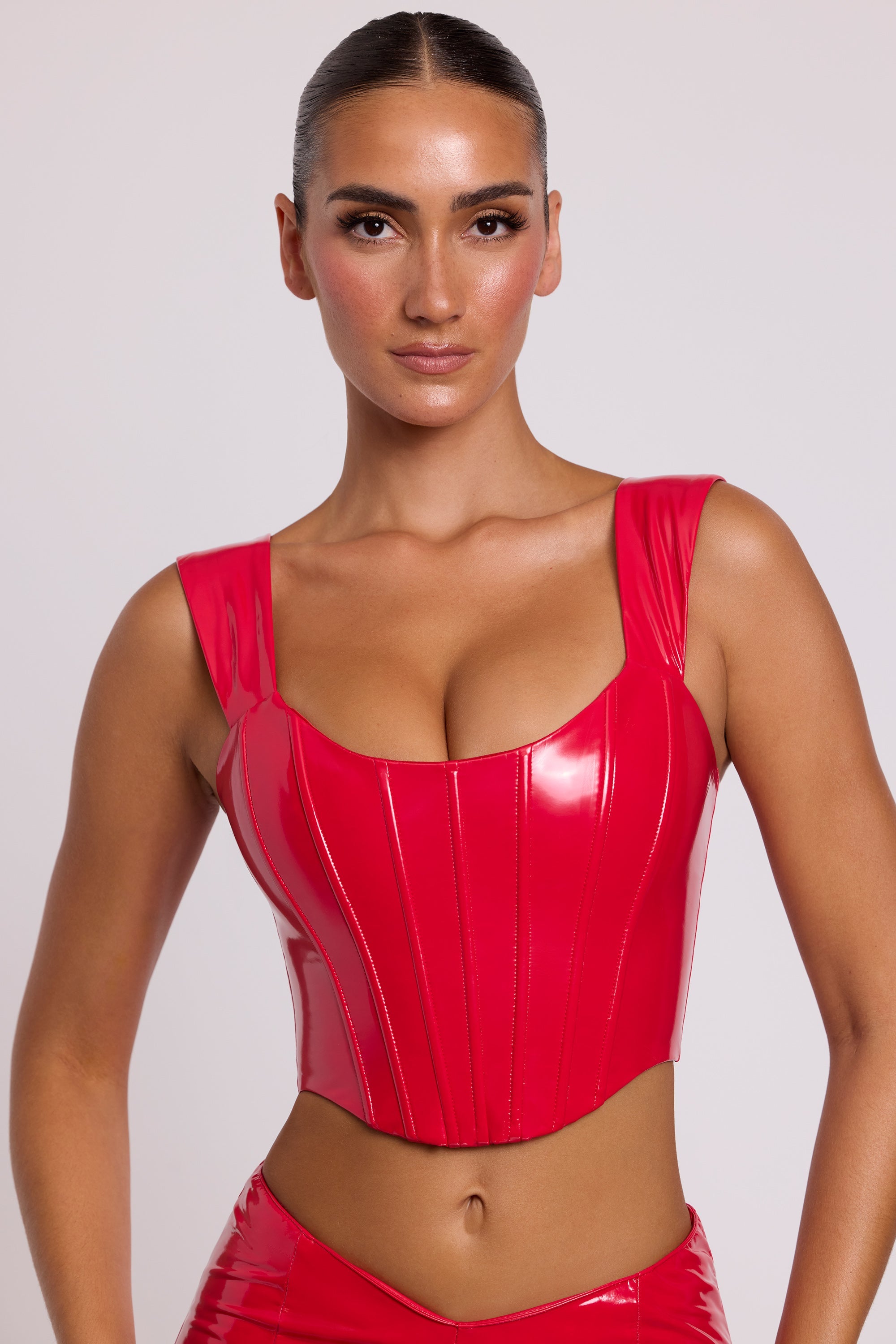 Lamiya Push Up Vinyl Corset in Fire Red - Image 9