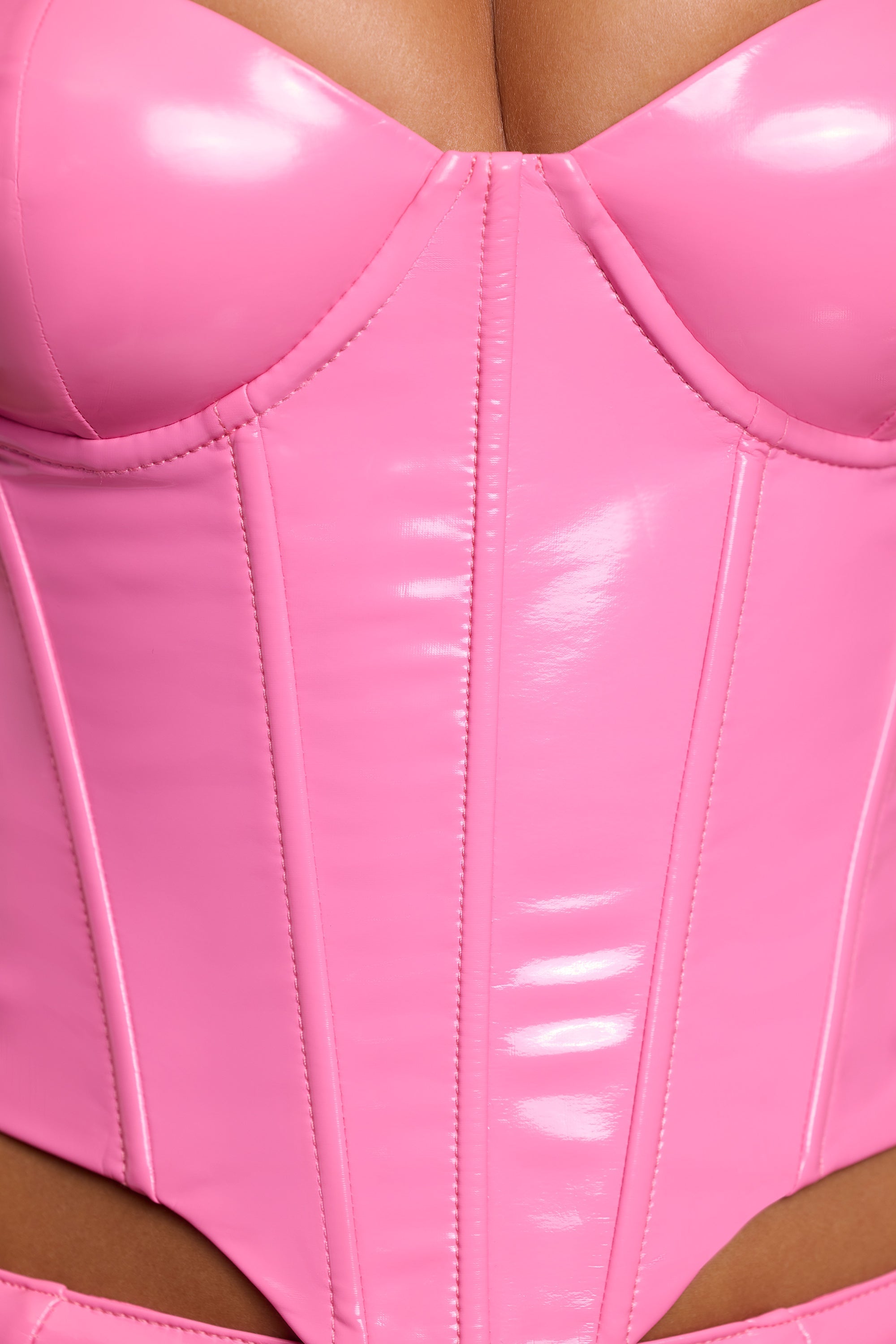 Vinyl Underwired Corset Crop Top in Pink - Image 5