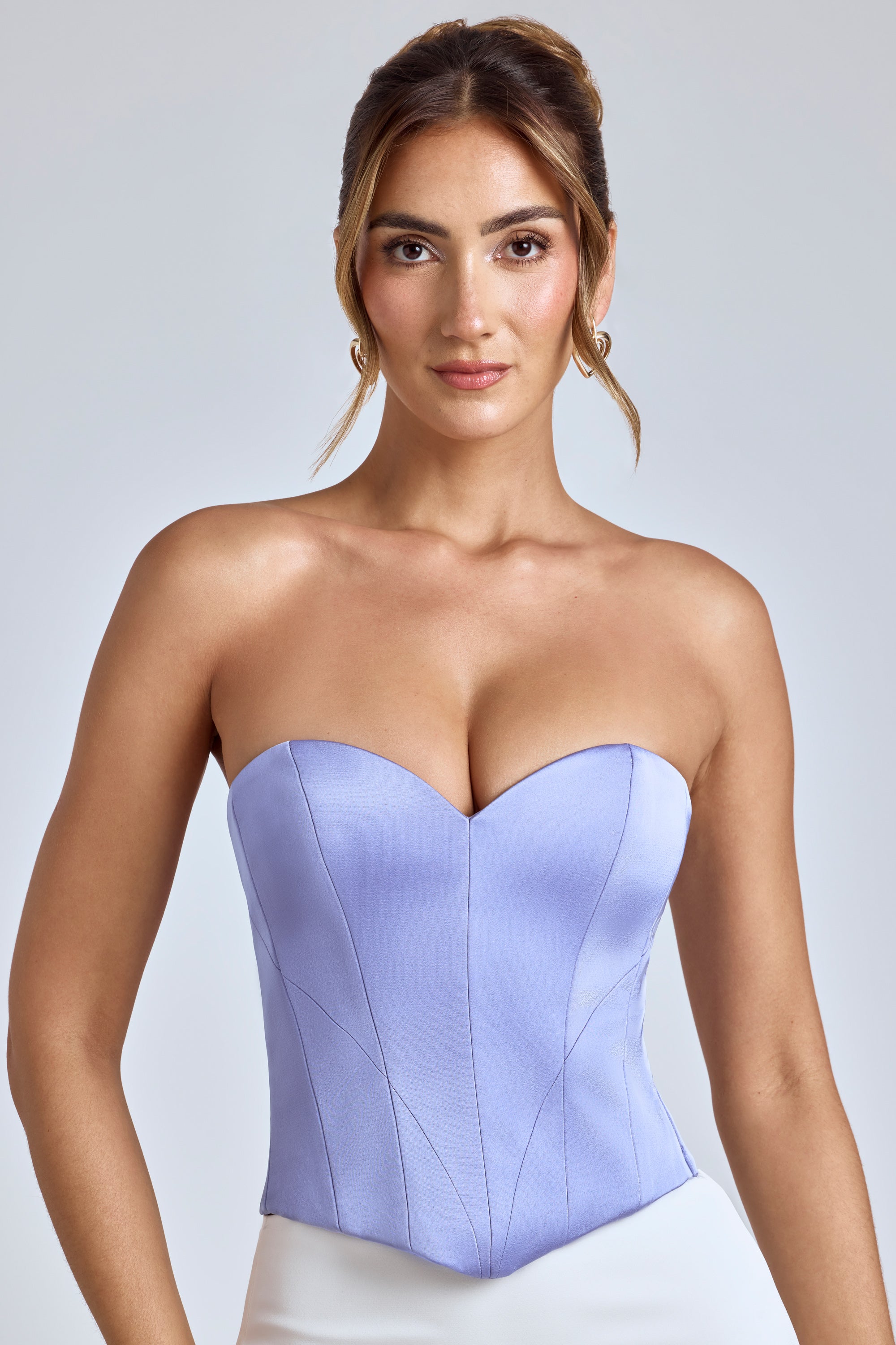 Effie Strapless Lace-Up Satin Corset in Blue Lavender - Image 7