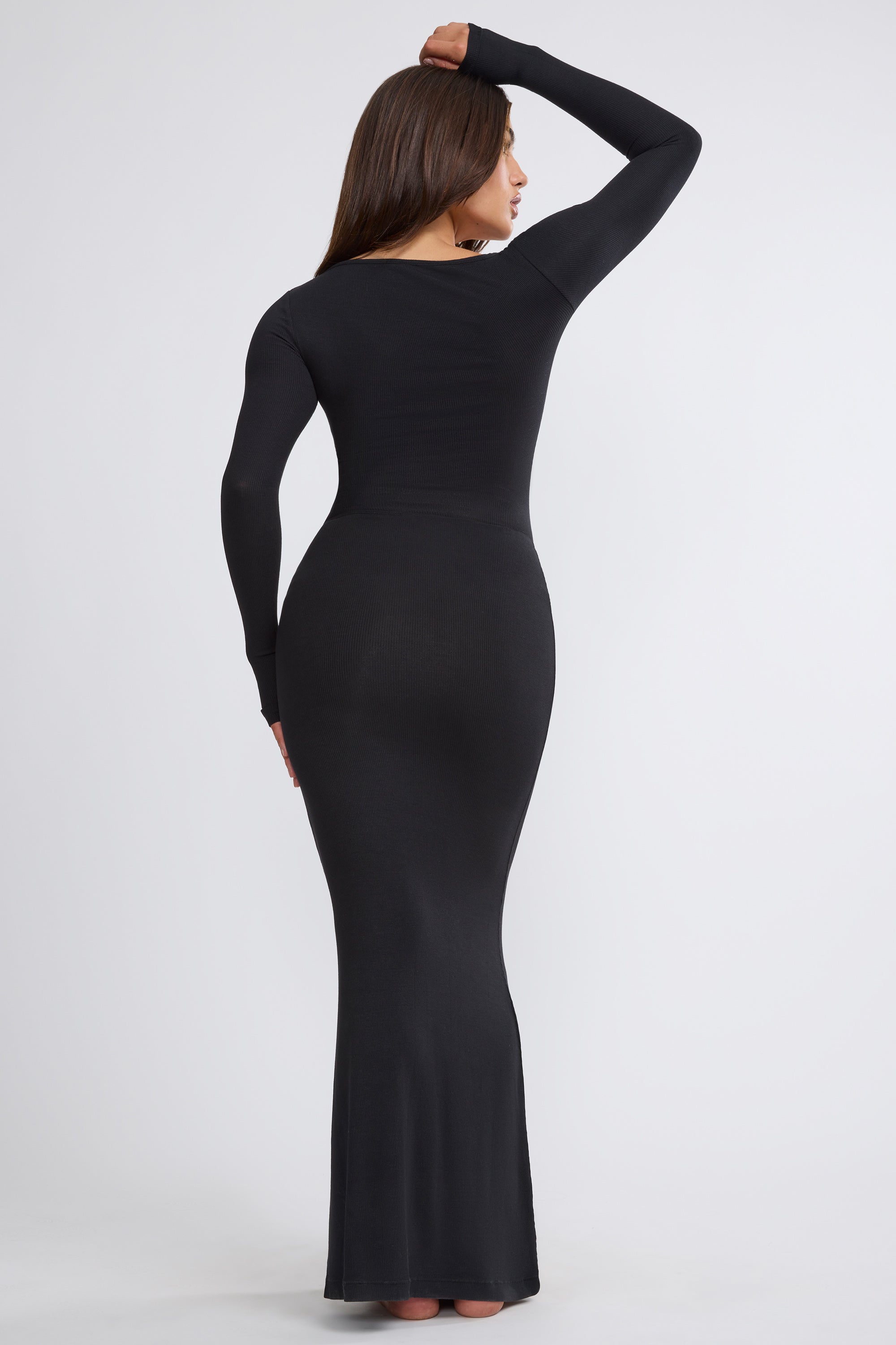 Mona Ribbed Modal Mid Rise Maxi Skirt in Black - Image 2