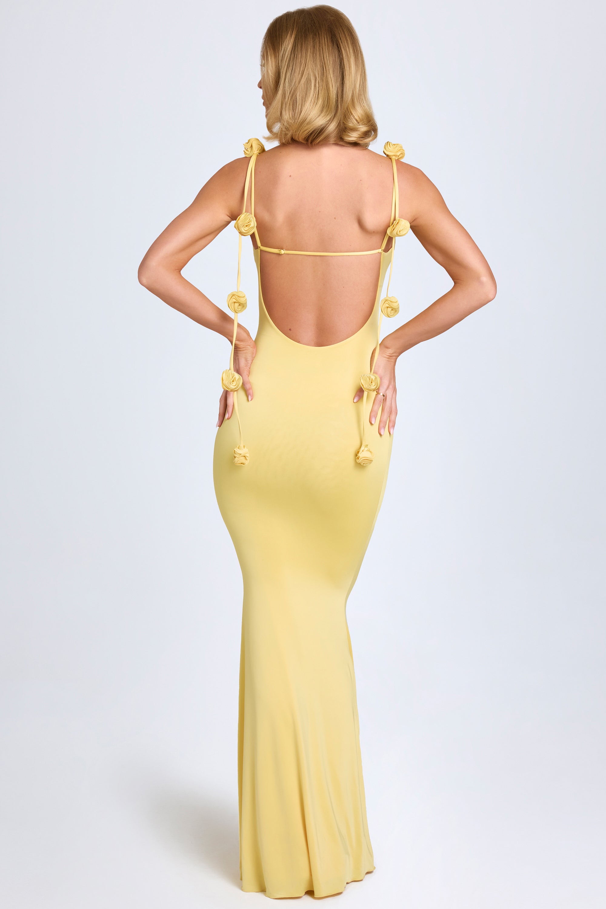 Aldona Slinky Jersey Floral-Appliqu??own in Pastel Yellow - Image 6