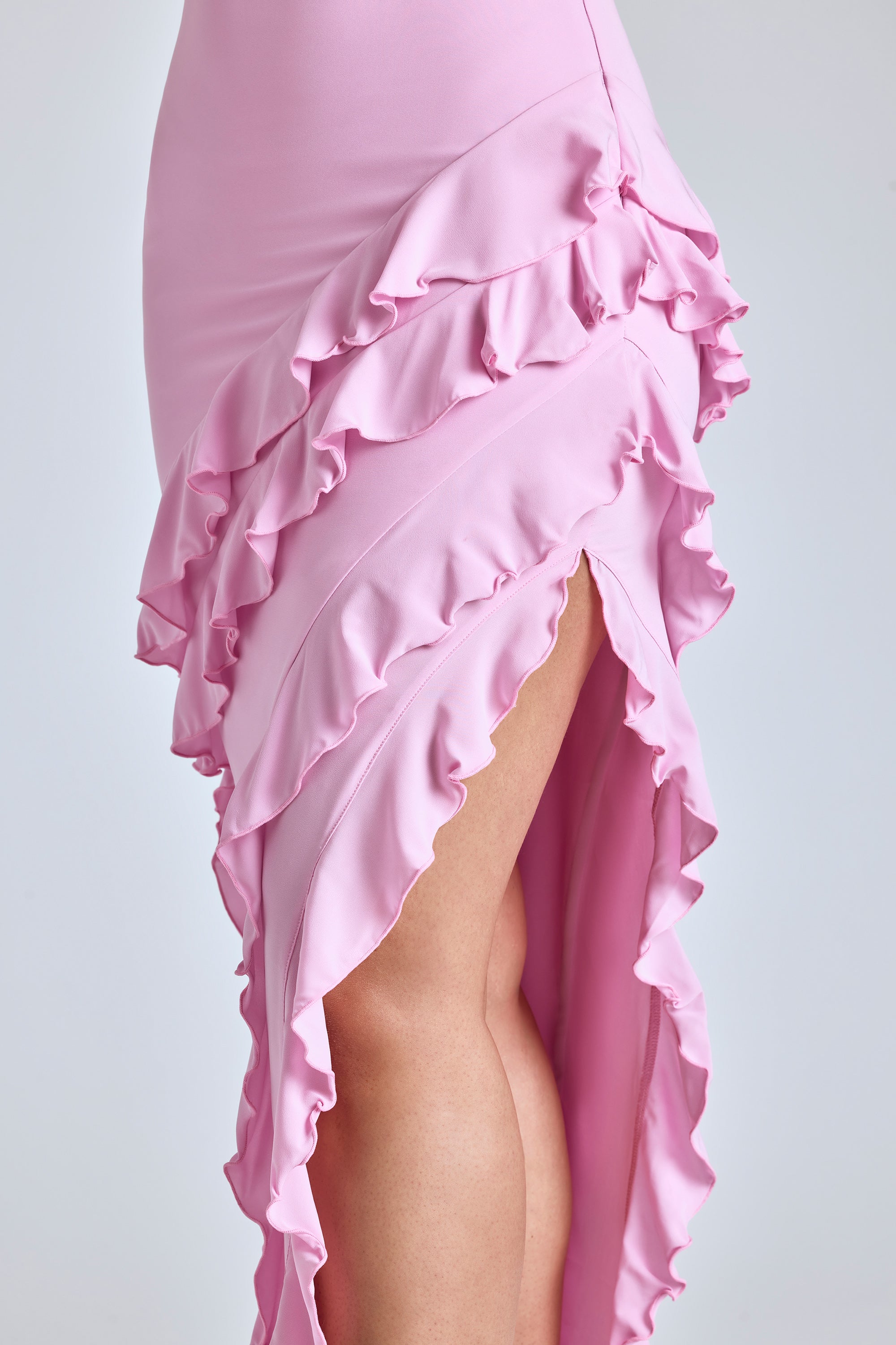Aurelie Panelled Ruffle Evening Gown in Baby Pink - Image 5