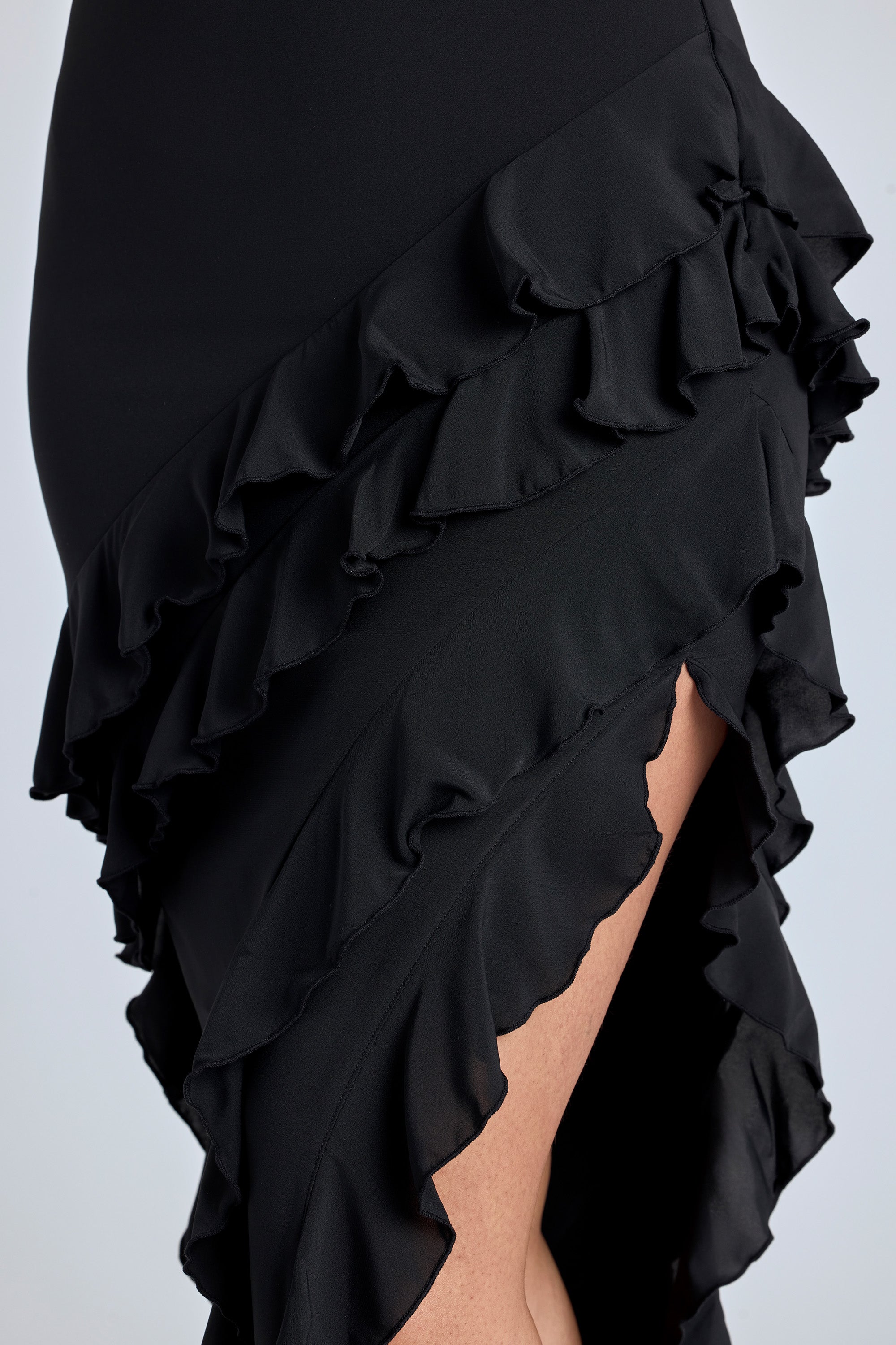 Aurelie Panelled Ruffle Evening Gown in Black - Image 4