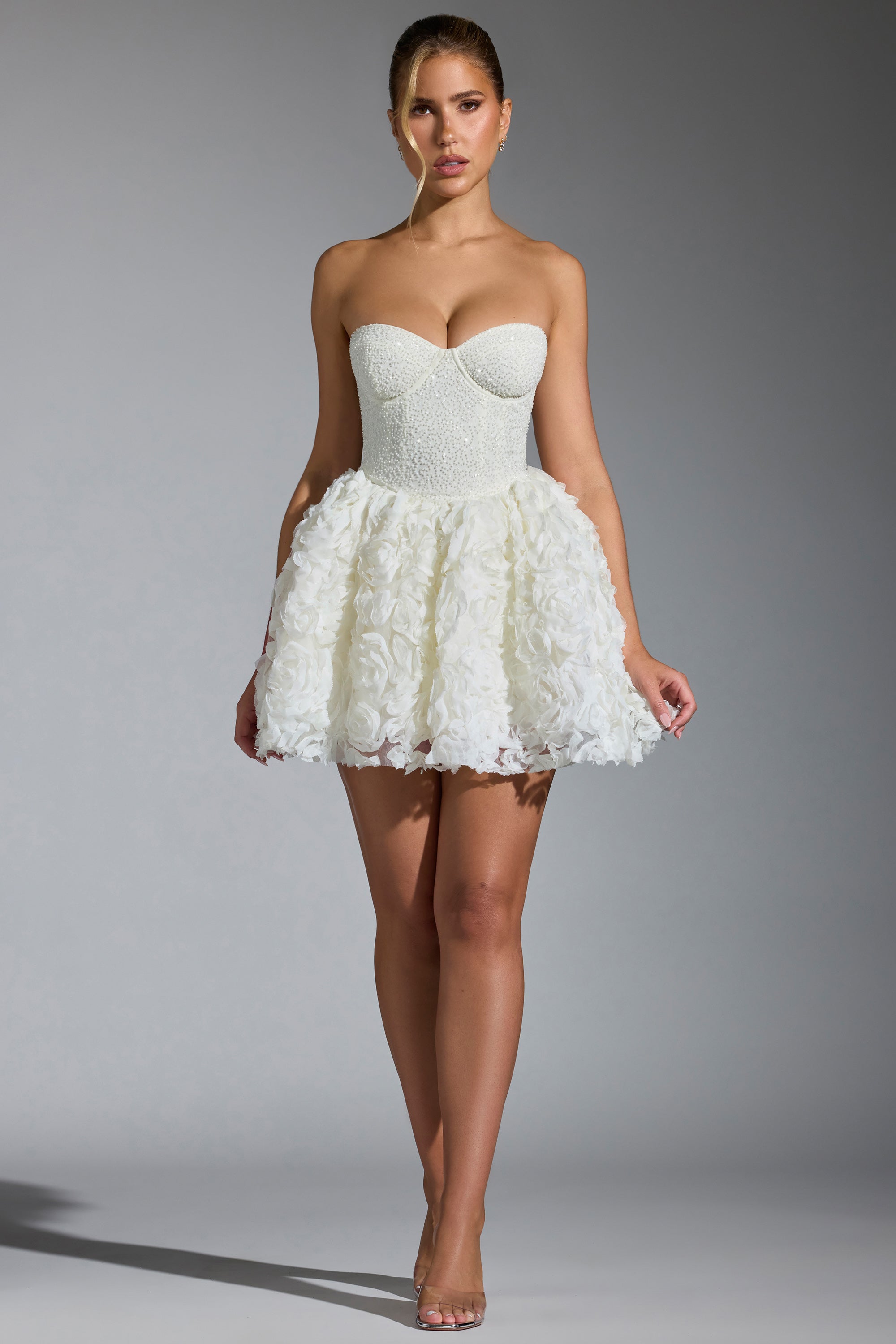 Evanthe Embellished Floral-Appliqu?? Lace-Up Mini Dress in White - Image 5