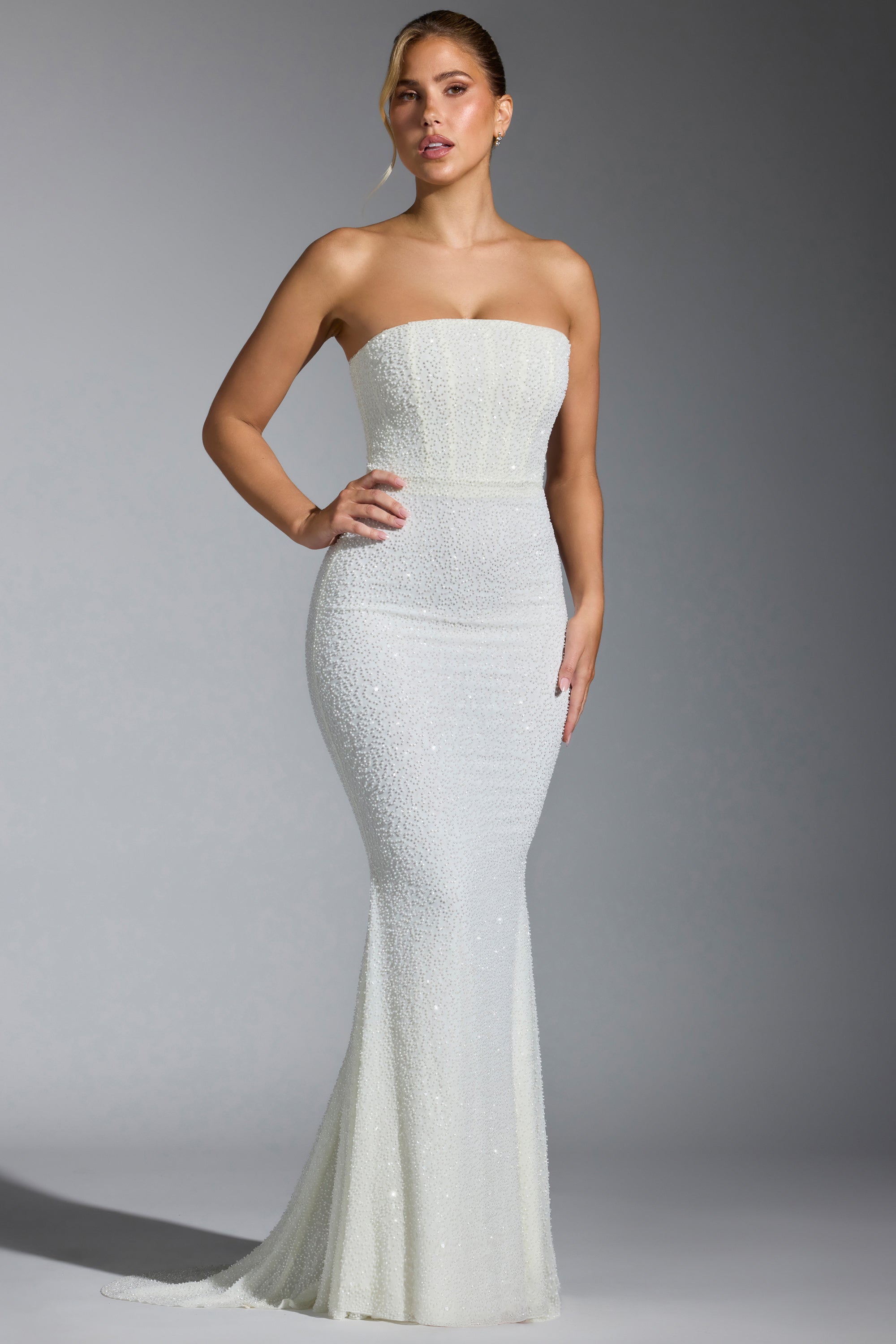 Florentina Embellished Corset Gown in White - Image 5