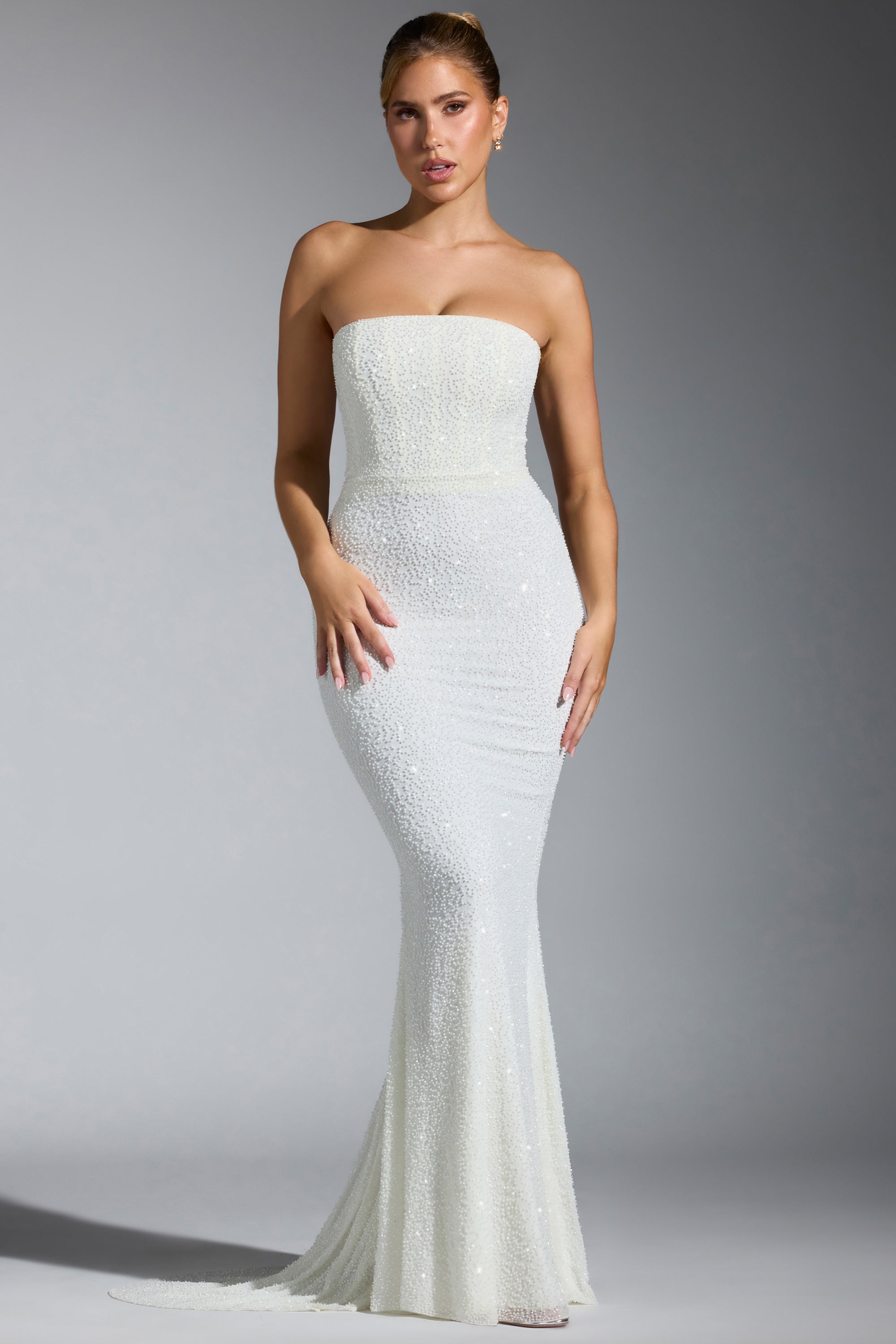 Florentina Embellished Corset Gown in White - Image 9