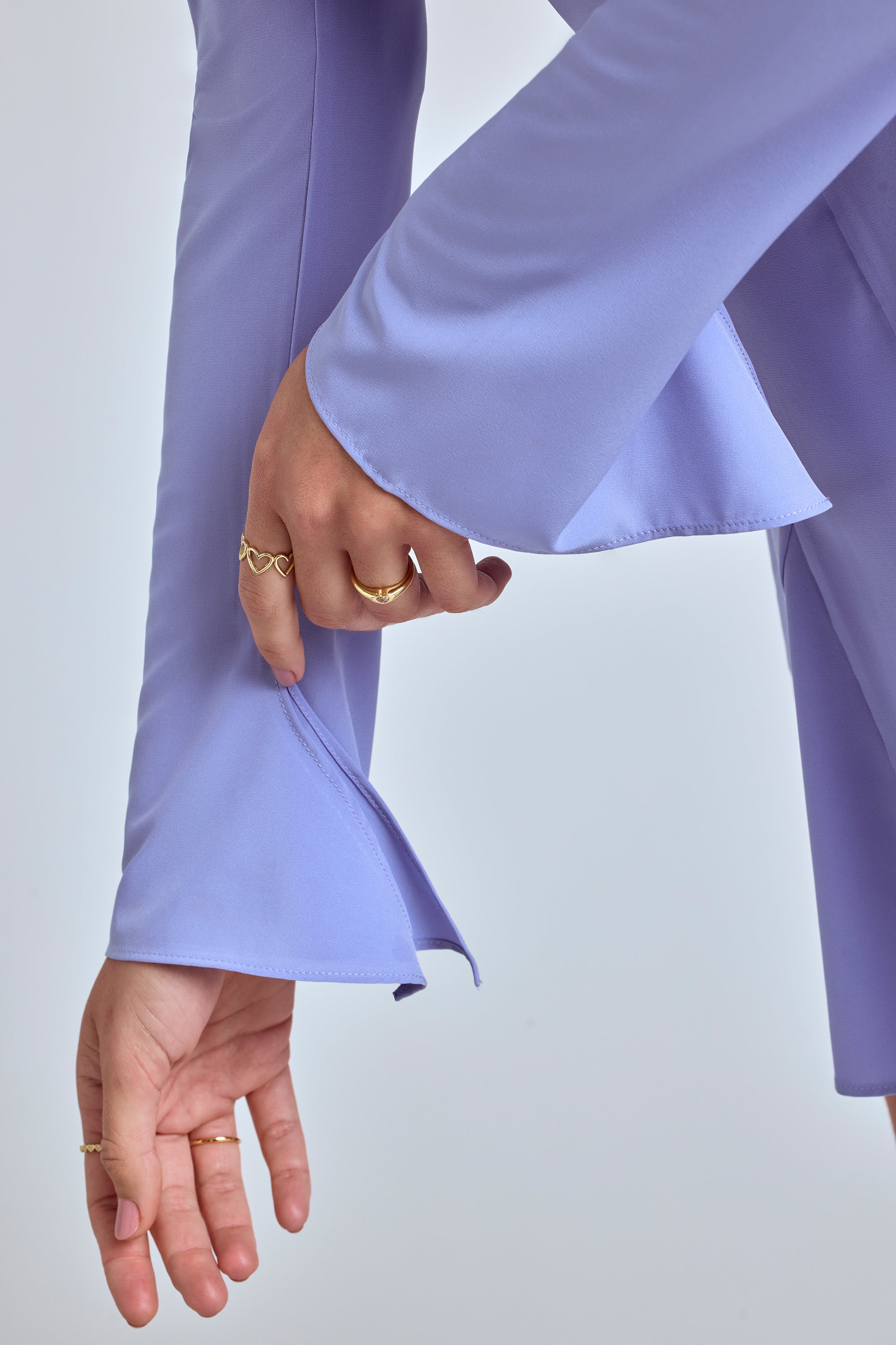 Leotine Long Sleeve Godet Mini Dress in Blue Lavender - Image 6