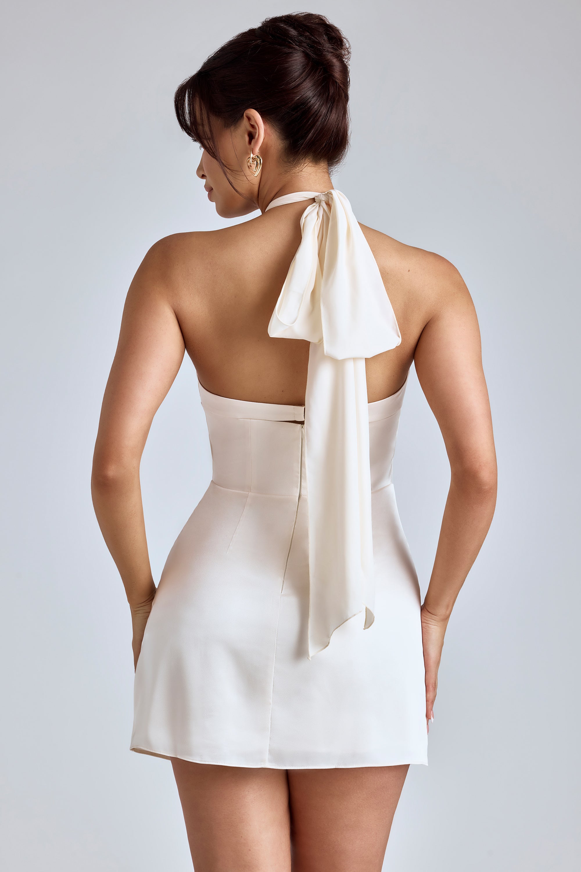 Lisbeth Cross-Neck A-Line Mini Dress in Ivory - Image 2