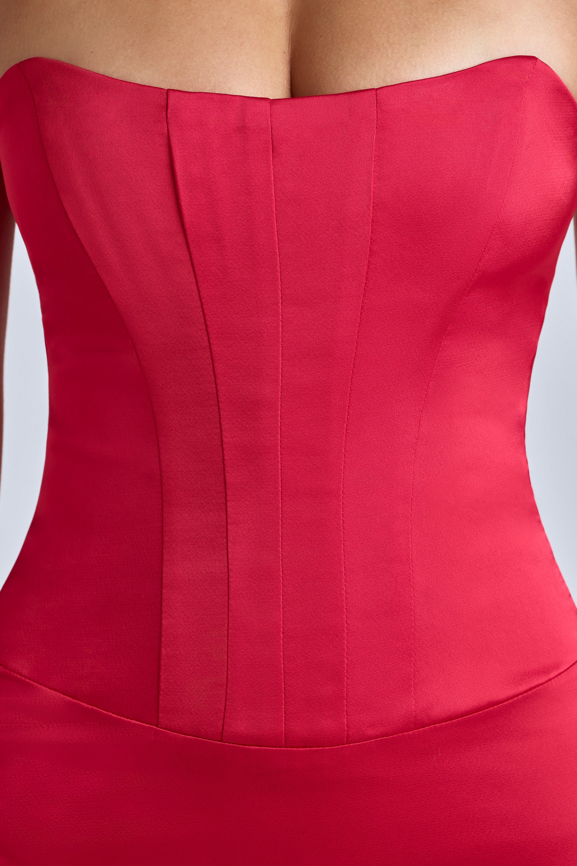 Adelaide Lace-Up Corset Mini Dress in Cherry Red - Image 4