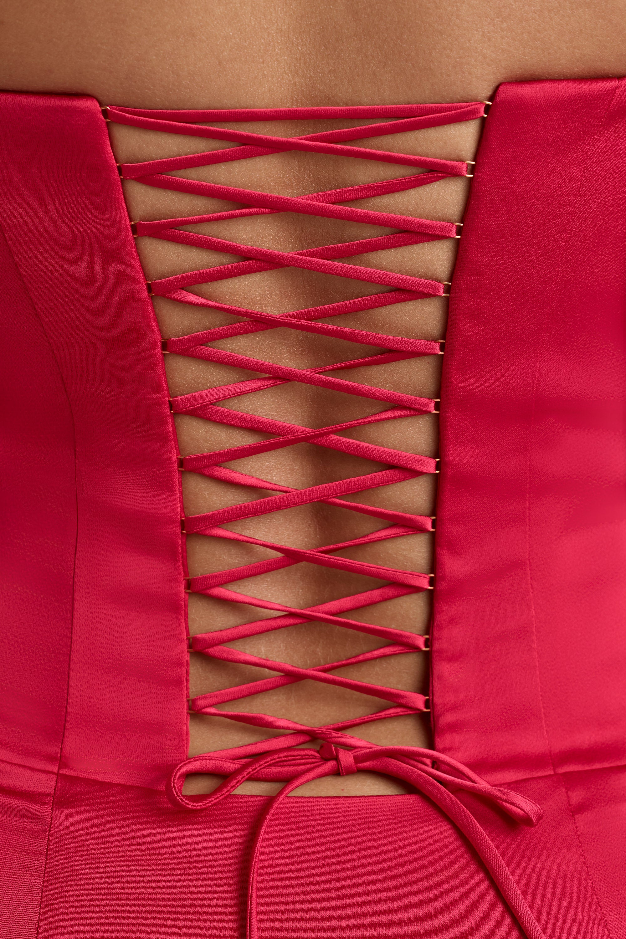 Adelaide Lace-Up Corset Mini Dress in Cherry Red - Image 5