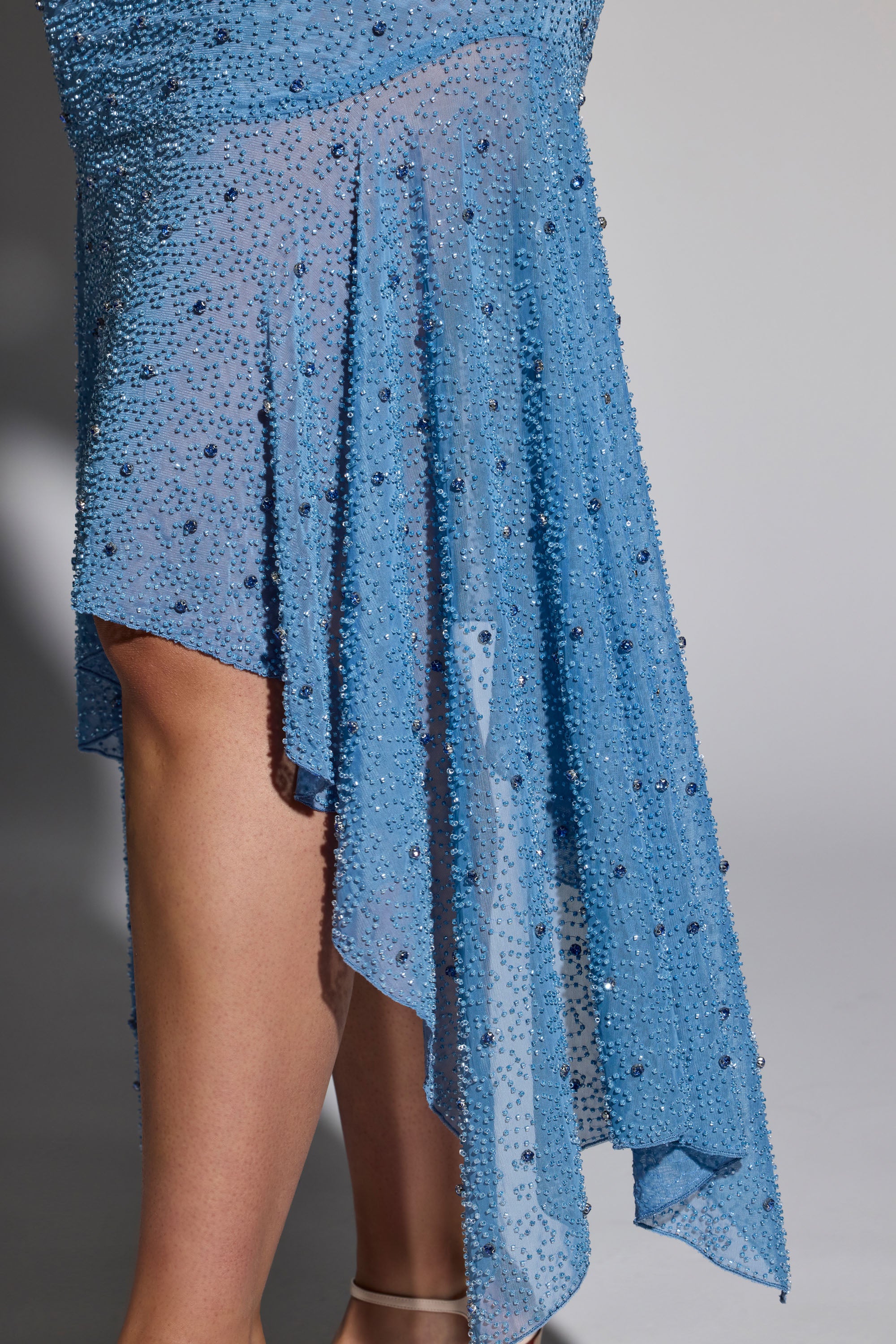 Soustans Embellished Handkerchief Hem Gown Skirt in Smokey Blue - Image 5