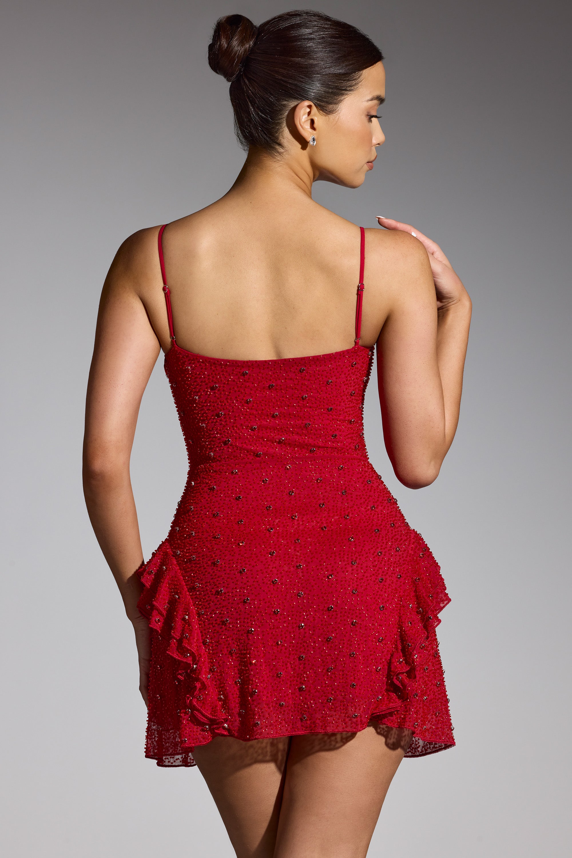 Domblans Embellished Frill Mini Dress in Red - Image 2