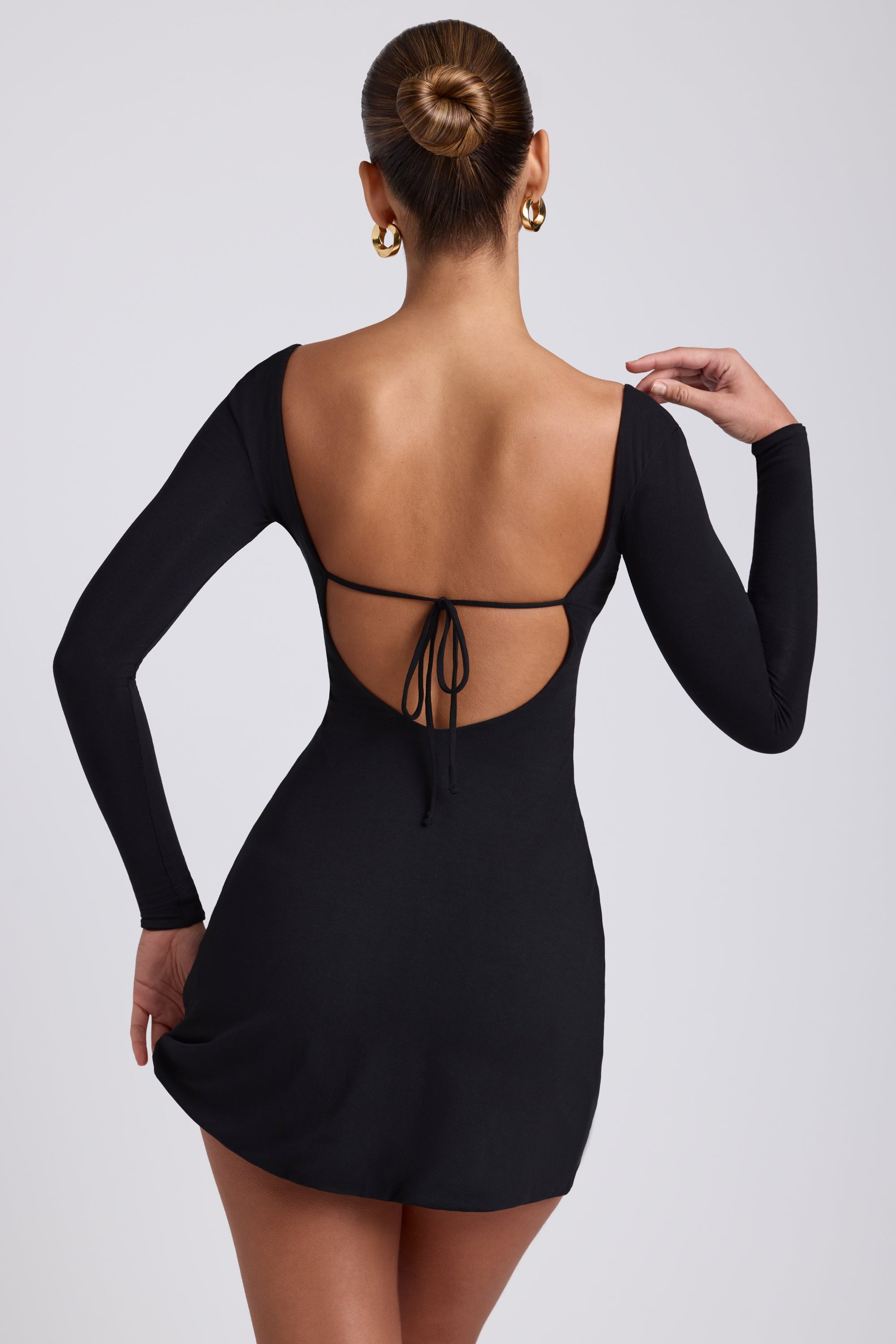Hope Modal Square Neck Long Sleeve Mini Dress in Black - Image 2