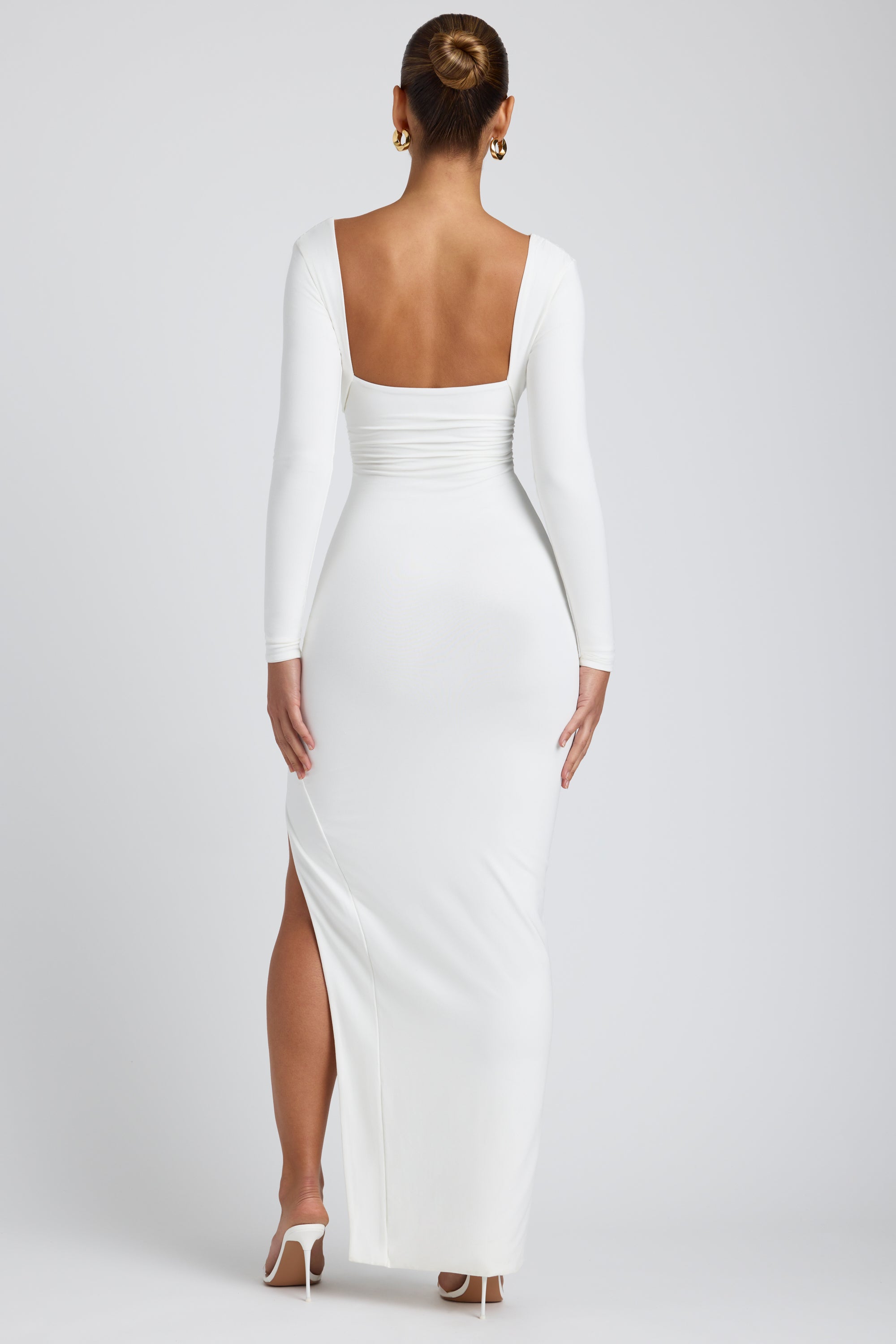 Marcela Modal Plunge Neck Long Sleeve Maxi Dress in White - Image 2