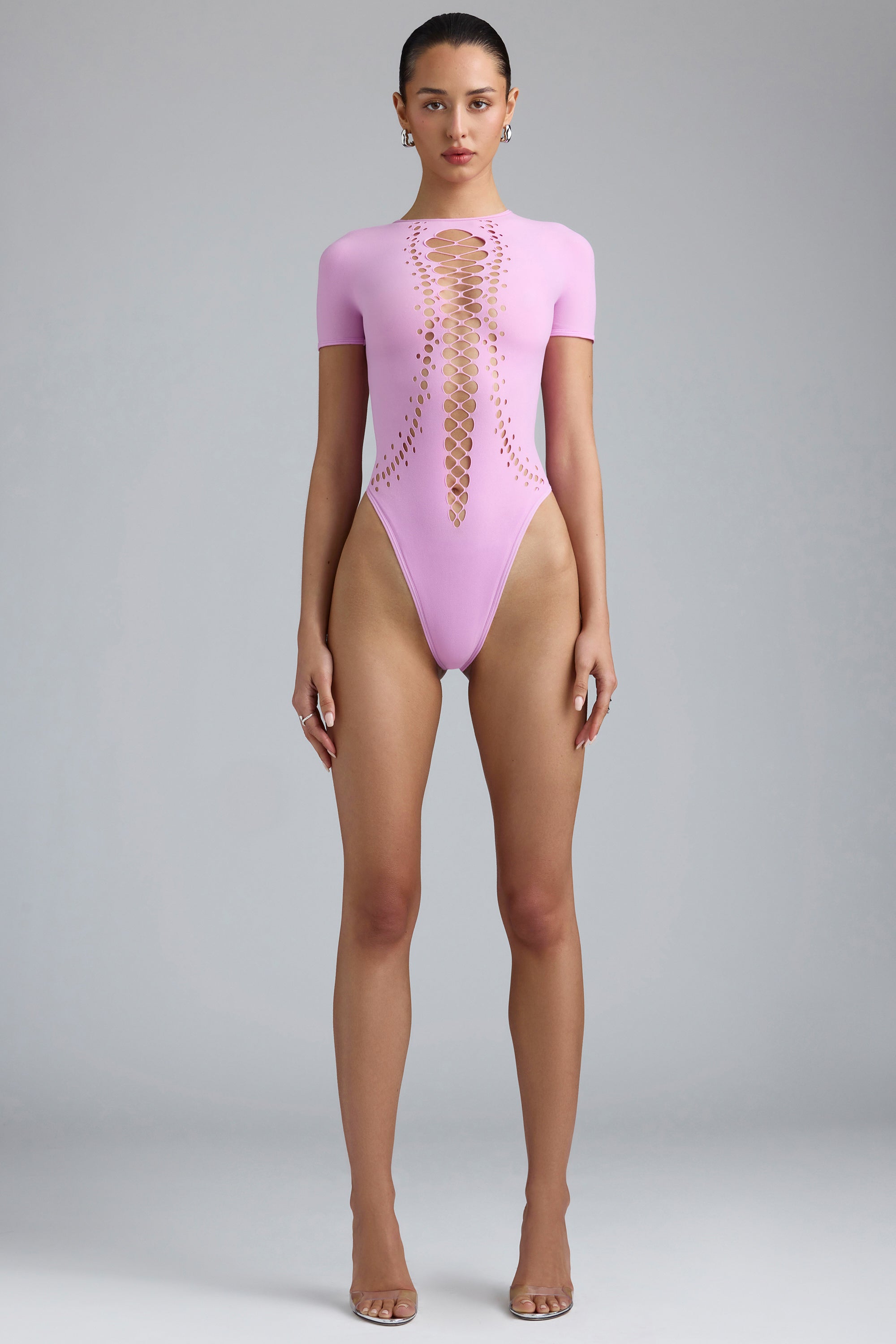 Raine Embellished Lace-Up Bodysuit in Violet Pink - Image 11